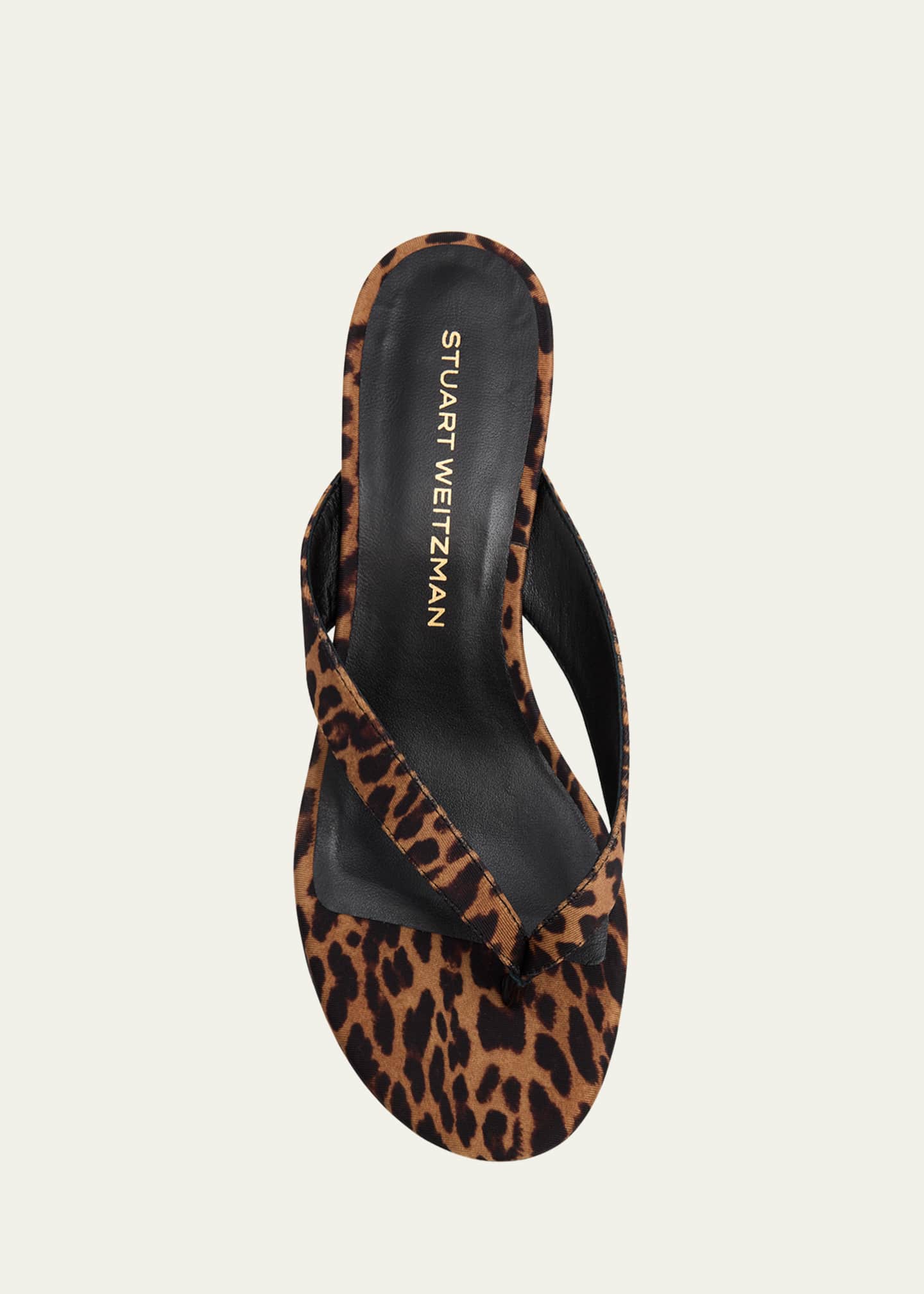 Stuart Weitzman Rio Leopard-Print Nylon Kitten-Heel Thong Sandals Image 6 of 6