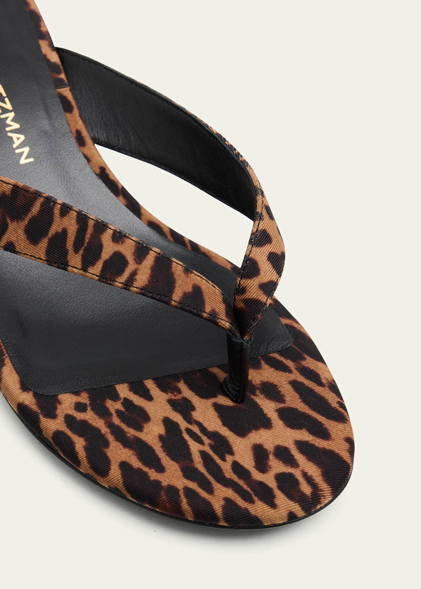 Stuart Weitzman Rio Leopard-Print Nylon Kitten-Heel Thong Sandals Image 5 of 6
