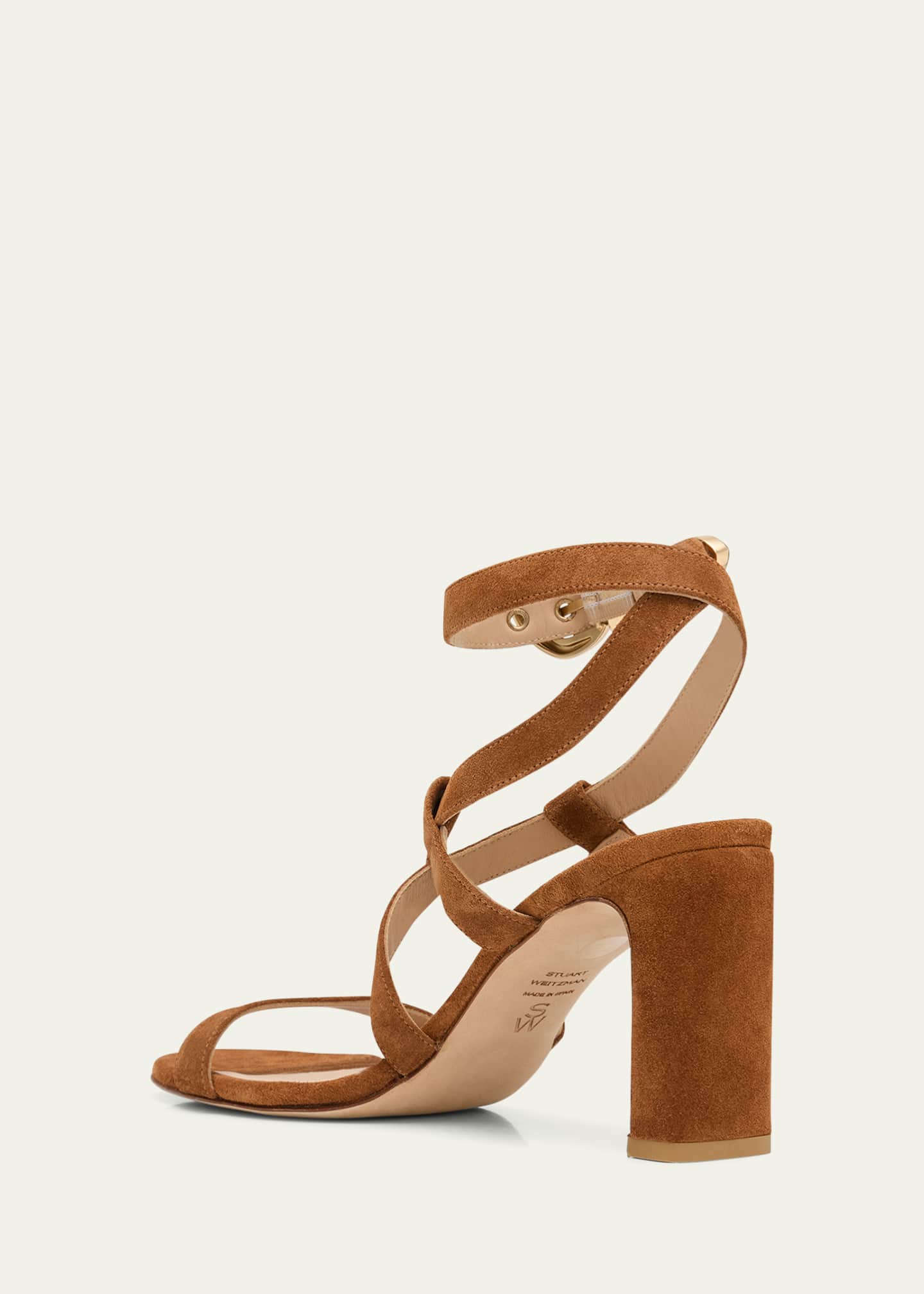 Stuart Weitzman Maven Suede Buckle Block-Heel Sandals Image 4 of 6