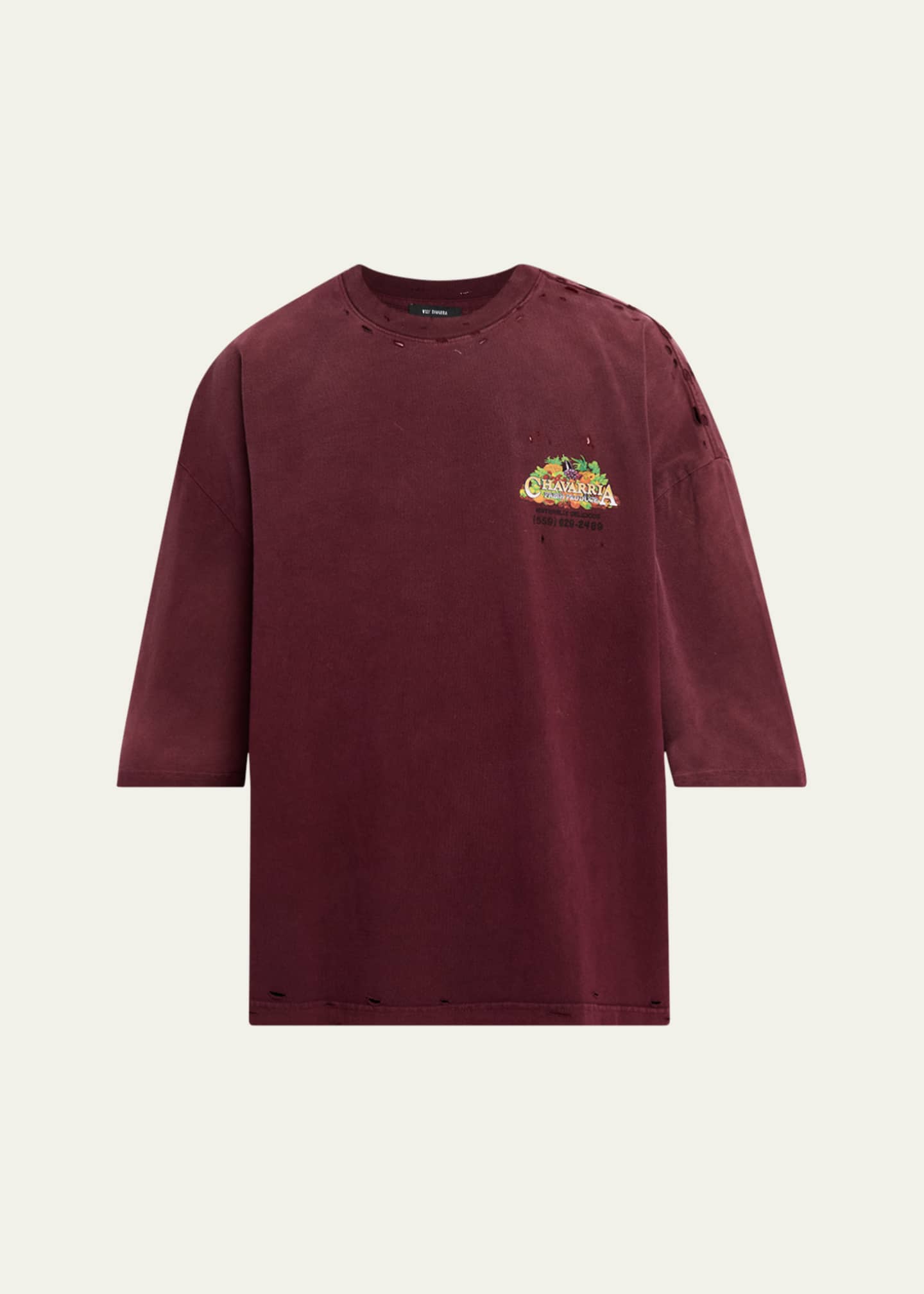 日本に Willy Chavarria Men's Willy Produce Destroyed Buffalo T トップス
