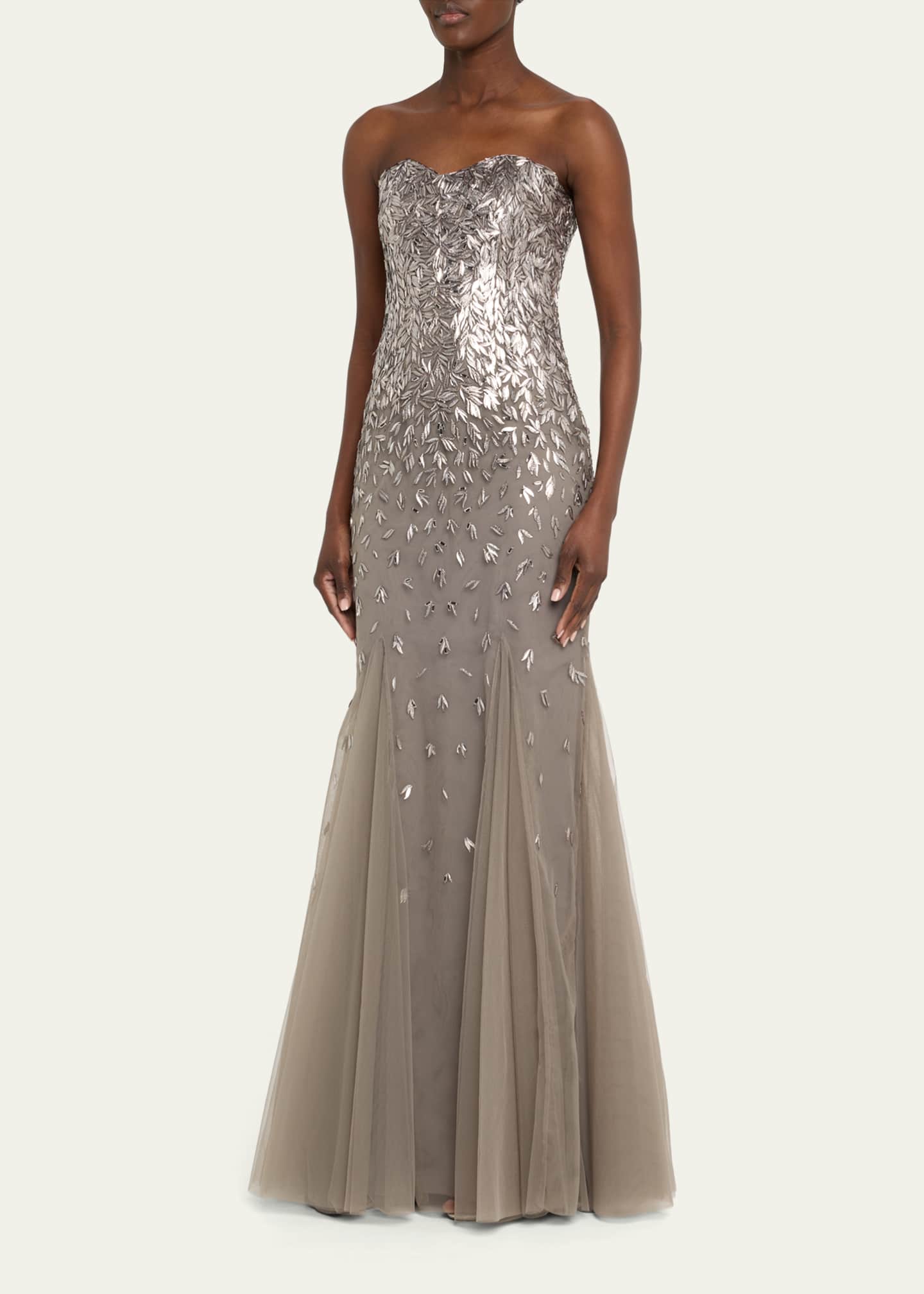 Pamella Roland Strapless Embroidered Degrade Godet Gown Image 2 of 5