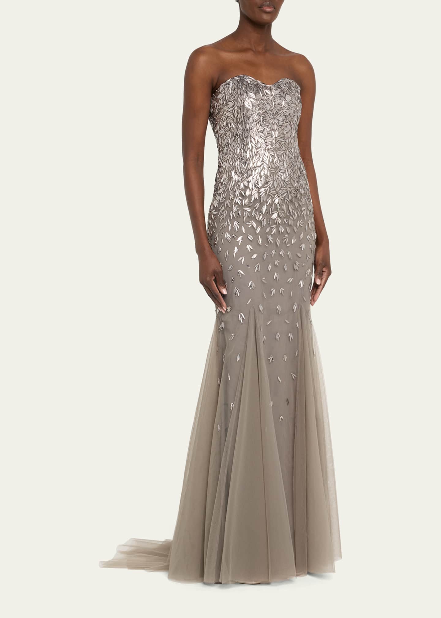 Pamella Roland Strapless Embroidered Degrade Godet Gown Image 4 of 5