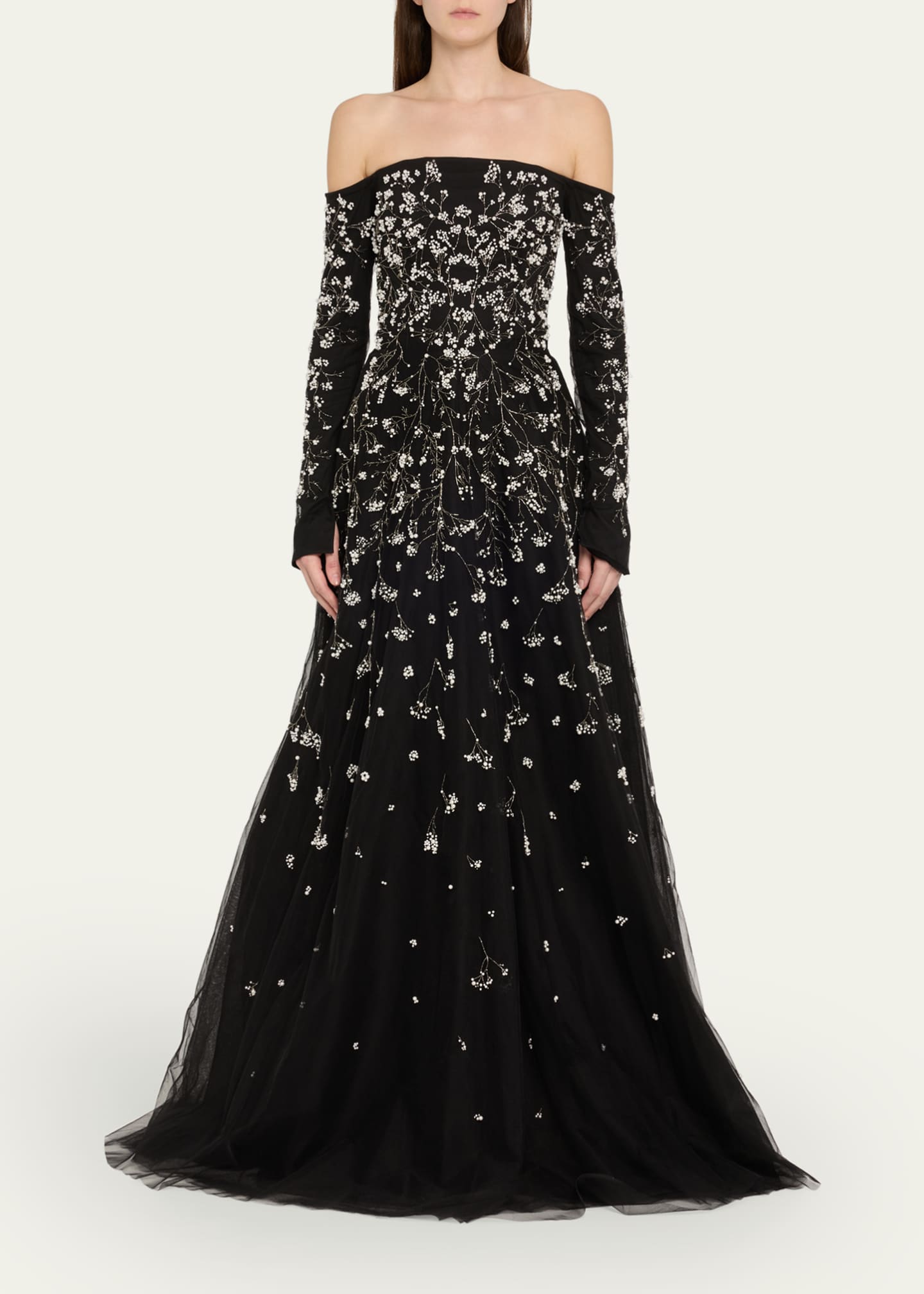 Pamella Roland Beaded Pearly Off-the-Shoulder Tulle Gown Image 2 of 5