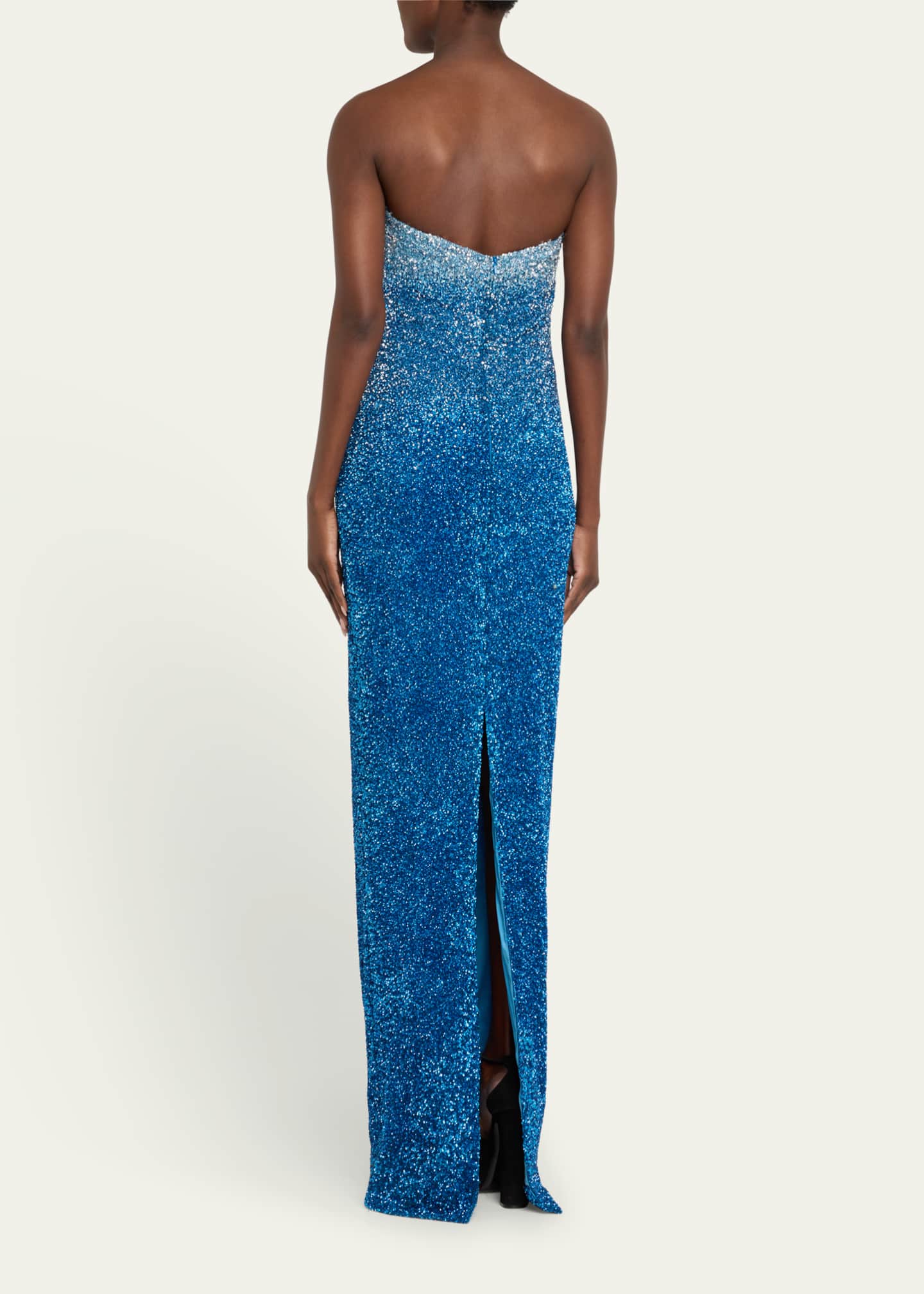 Pamella Roland Asymmetric Neckline Ombre Signature Sequined Gown Image 3 of 5