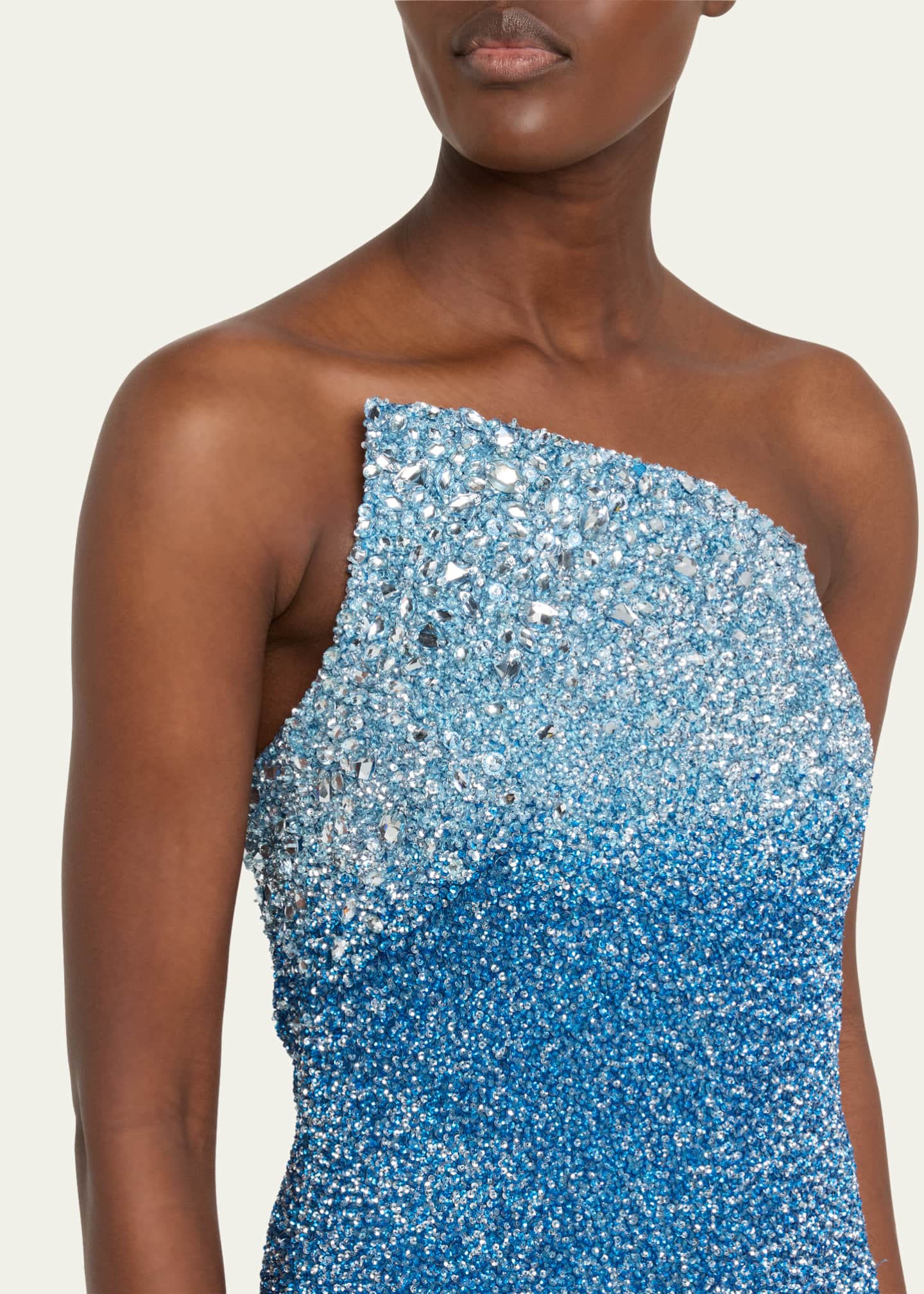 Pamella Roland Asymmetric Neckline Ombre Signature Sequined Gown Image 5 of 5