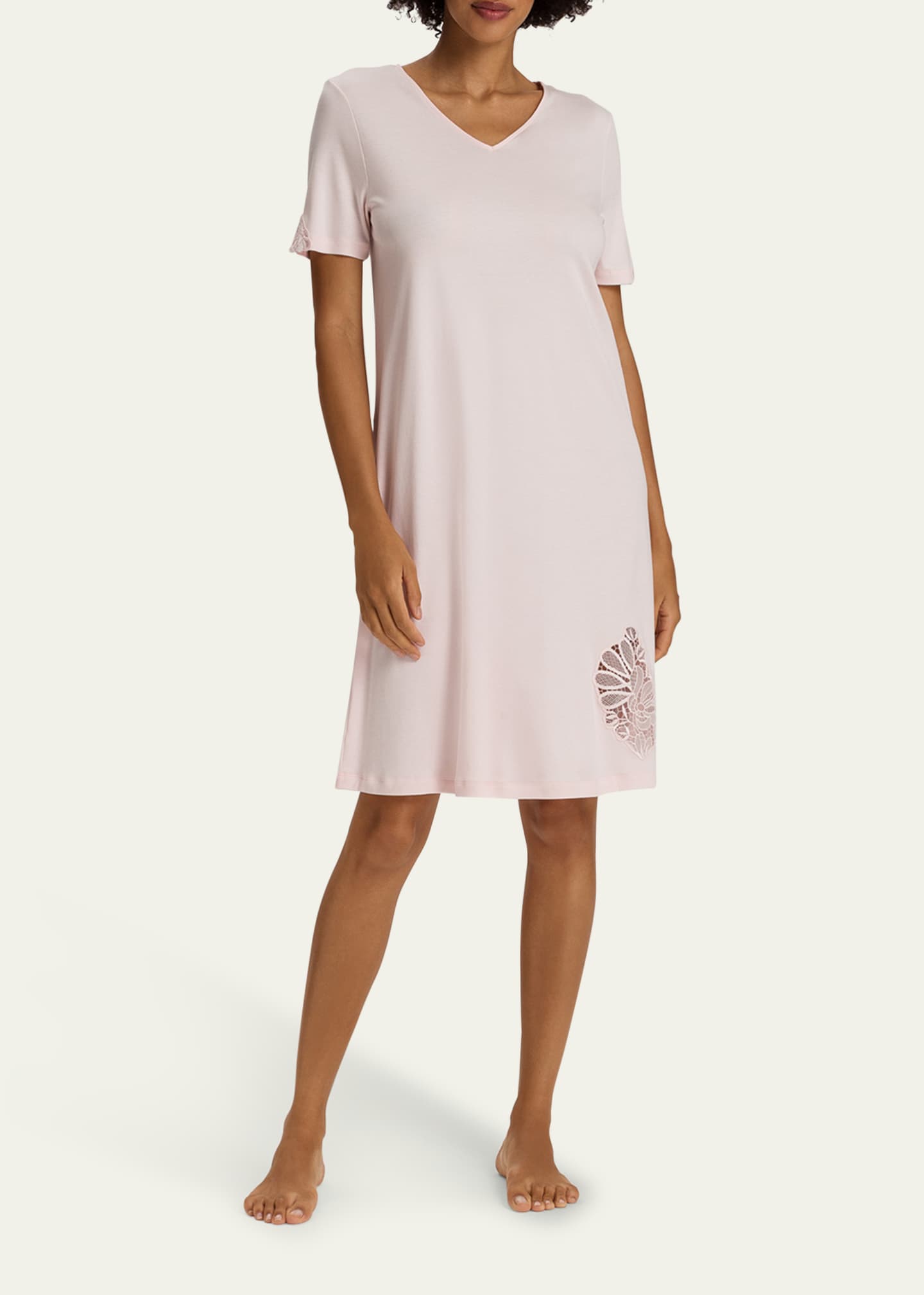 Hanro Belina Embroidered-Inset Cotton Nightgown Image 2 of 4
