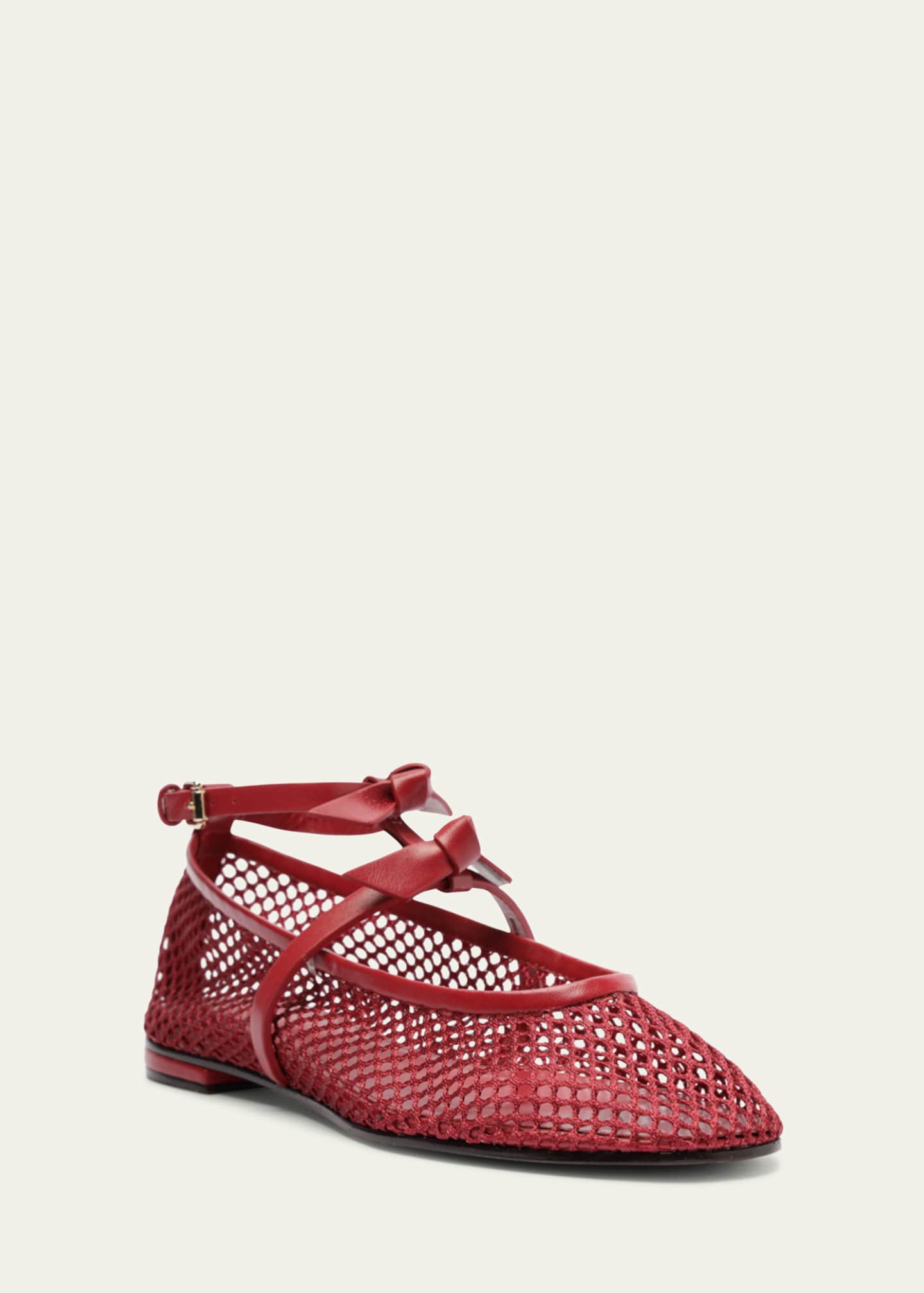 Alexandre Birman Slim Clarita Bow-Strap Fishnet Ballerina Flats Image 2 of 4