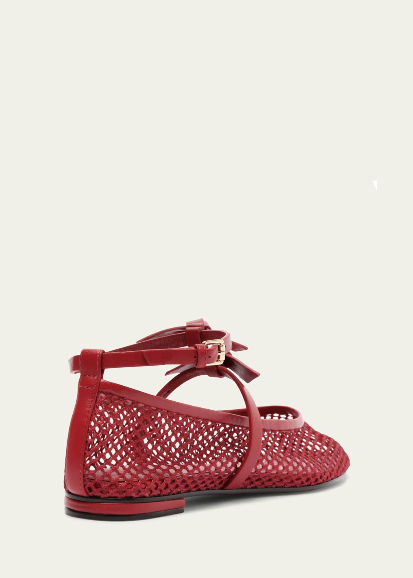 Alexandre Birman Slim Clarita Bow-Strap Fishnet Ballerina Flats Image 3 of 4