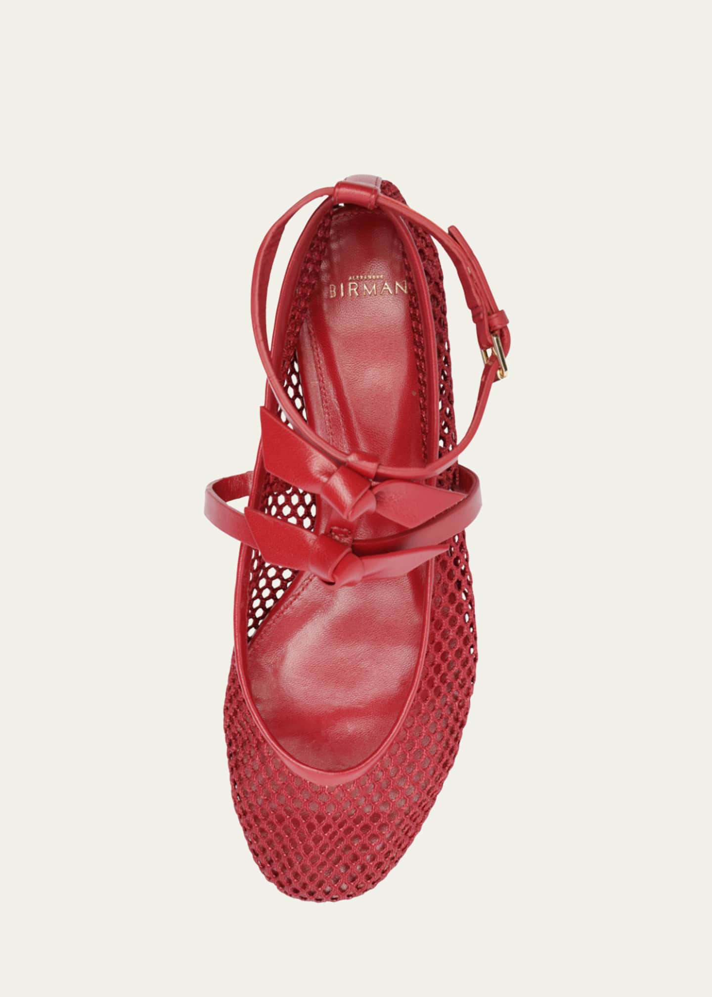 Alexandre Birman Slim Clarita Bow-Strap Fishnet Ballerina Flats Image 4 of 4