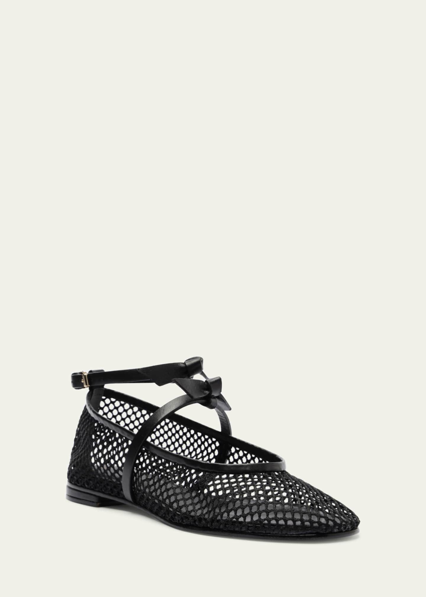 Alexandre Birman Slim Clarita Bow-Strap Fishnet Ballerina Flats Image 2 of 4