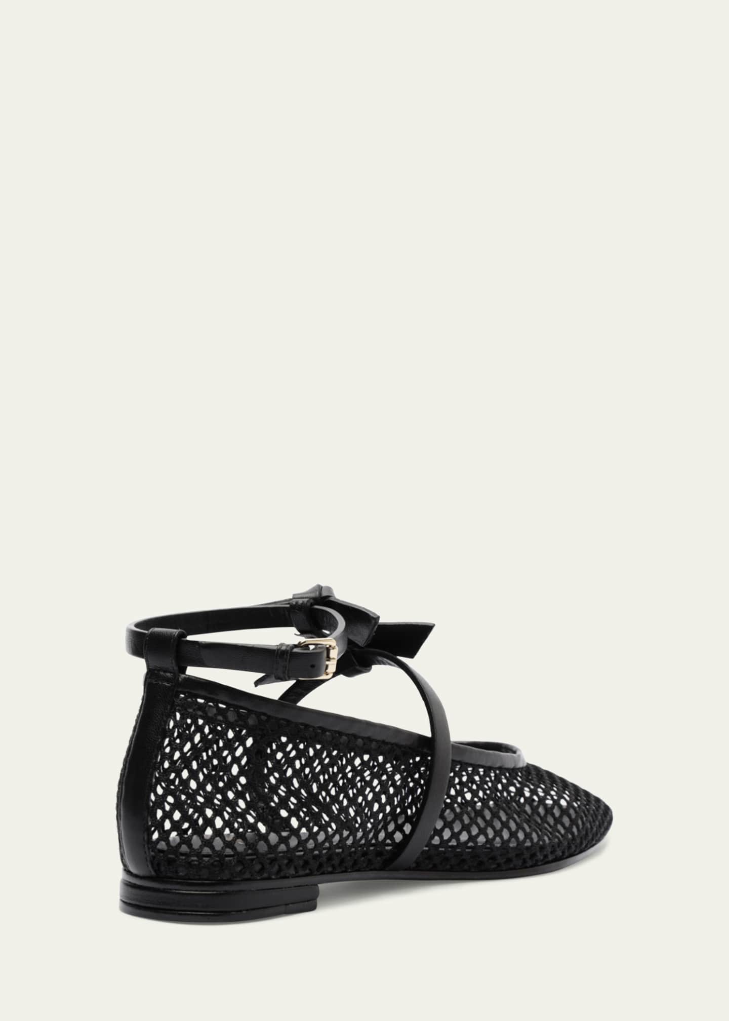 Alexandre Birman Slim Clarita Bow-Strap Fishnet Ballerina Flats Image 3 of 4