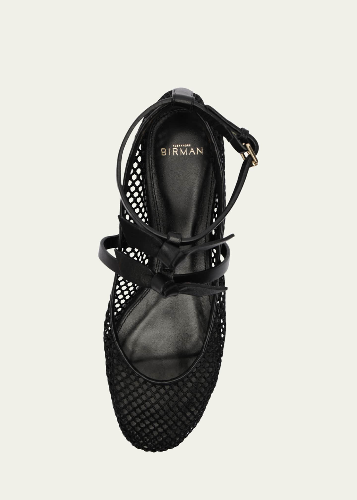 Alexandre Birman Slim Clarita Bow-Strap Fishnet Ballerina Flats Image 4 of 4