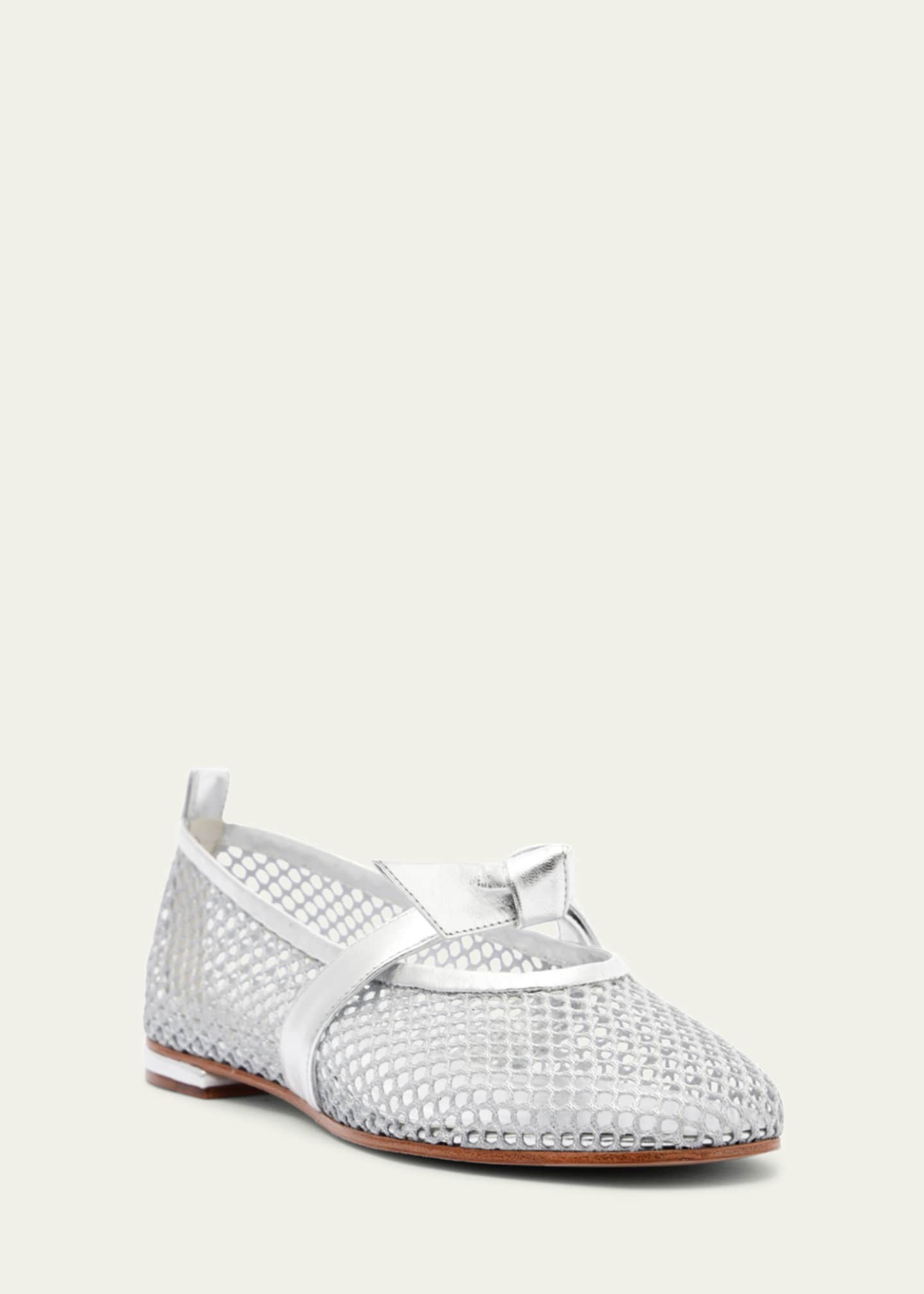 Alexandre Birman Clarita Metallic Bow Fishnet Ballerina Flats Image 2 of 5