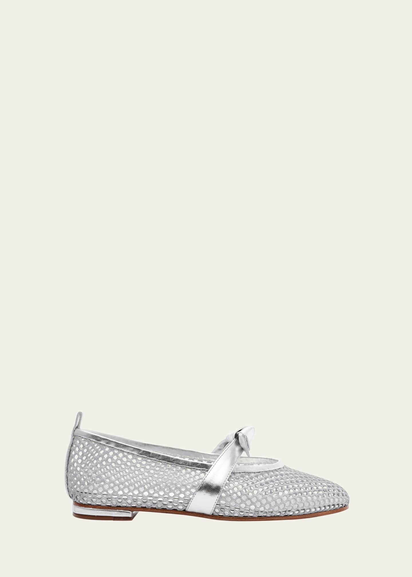 Alexandre Birman Clarita Metallic Bow Fishnet Ballerina Flats Image 1 of 5