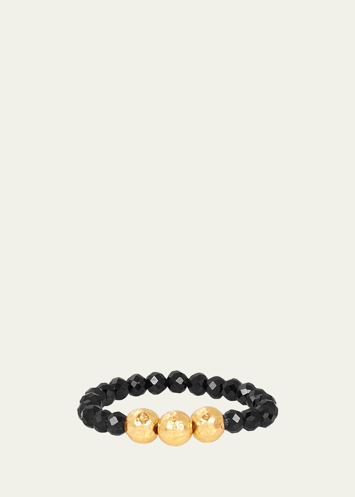 KAREN LAZAR 3mm Micro Faceted Black Spinel Stone and 14K Gold-Filled Textured Bead Rings Image 4 of 4