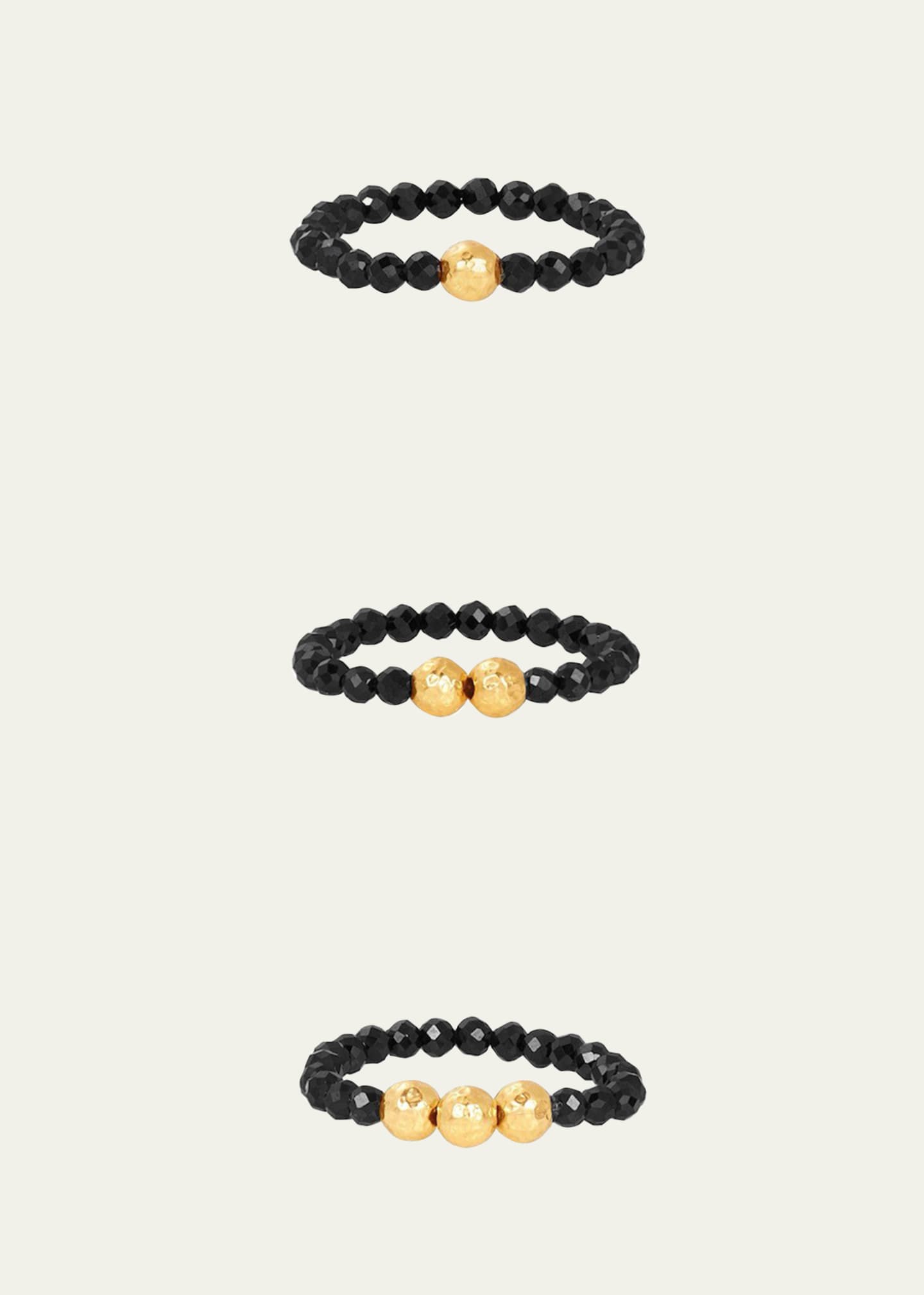 KAREN LAZAR 3mm Micro Faceted Black Spinel Stone and 14K Gold-Filled Textured Bead Rings Image 1 of 4
