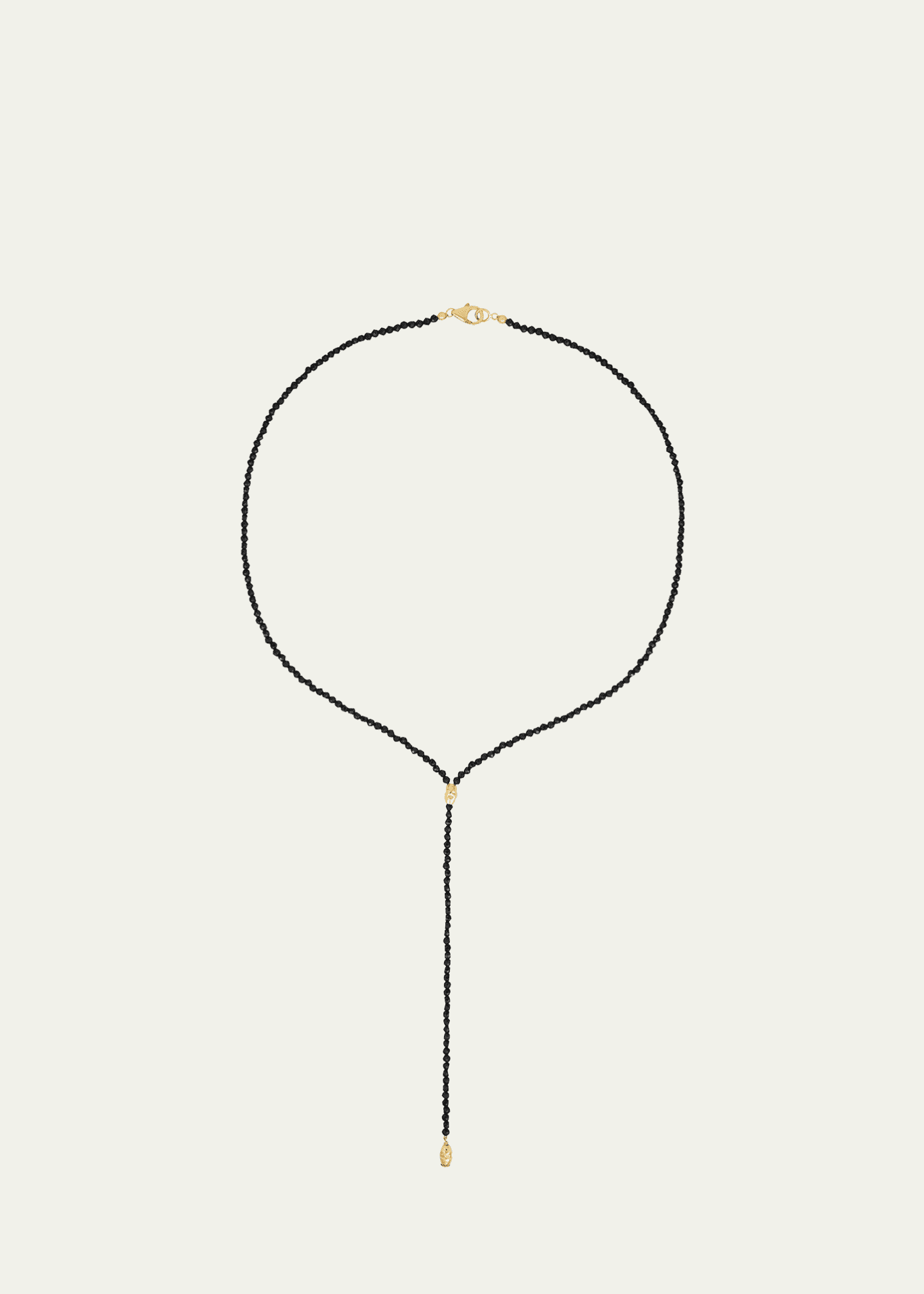 KAREN LAZAR Micro Faceted Black Spinel Lariat Necklace with 14K Gold Filled Textured Orzo Beads Image 2 of 2