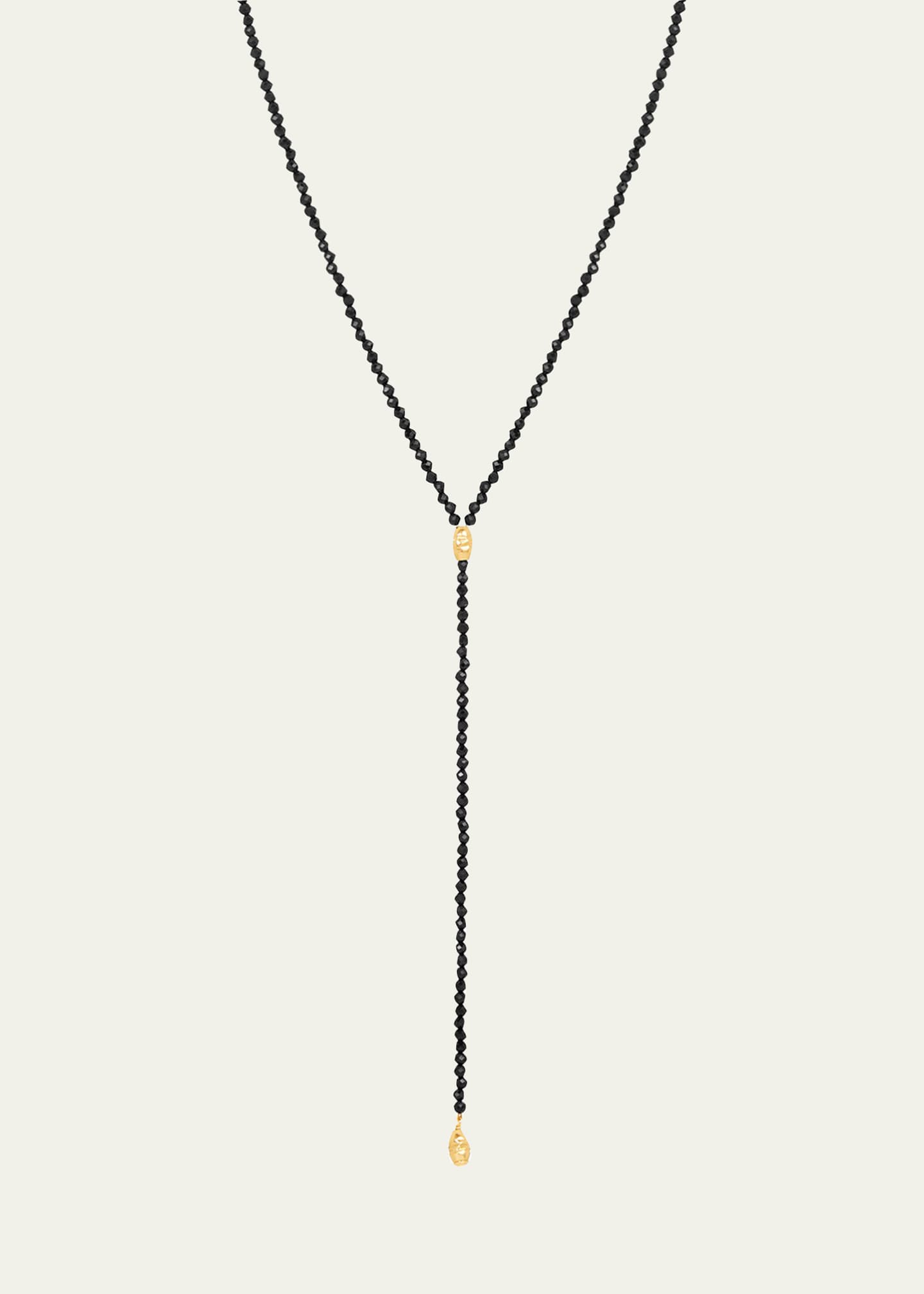 KAREN LAZAR Micro Faceted Black Spinel Lariat Necklace with 14K Gold Filled Textured Orzo Beads Image 1 of 2