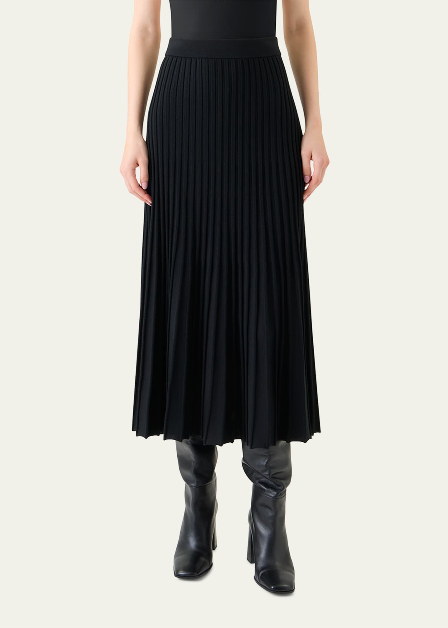 Reverse Rib Knit Pleated Midi Skirt