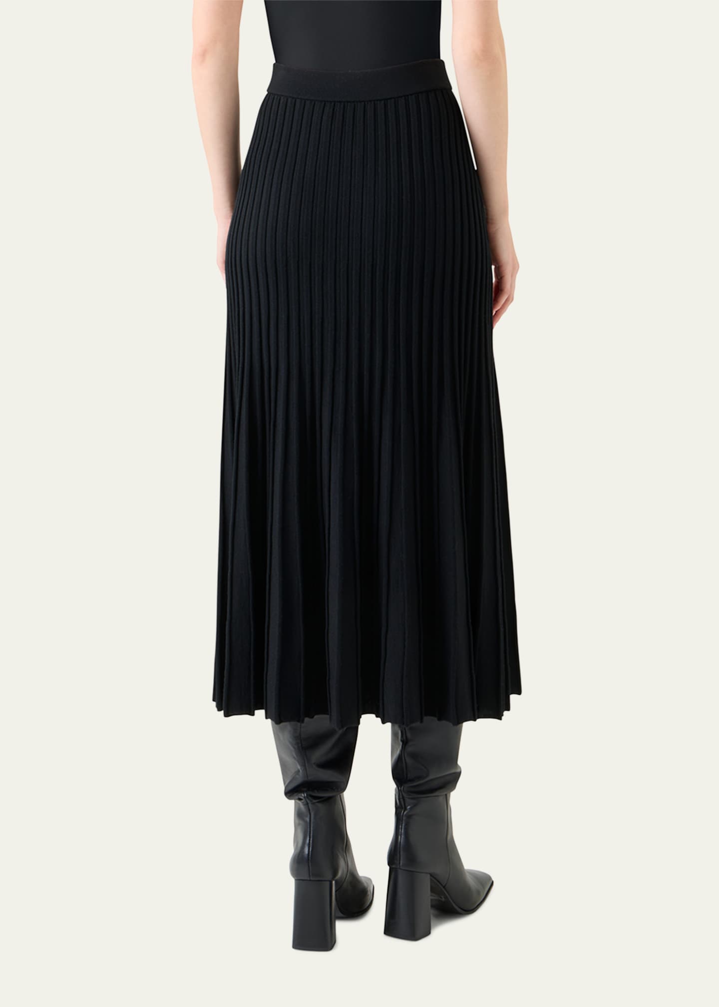 Reverse Rib Knit Pleated Midi Skirt