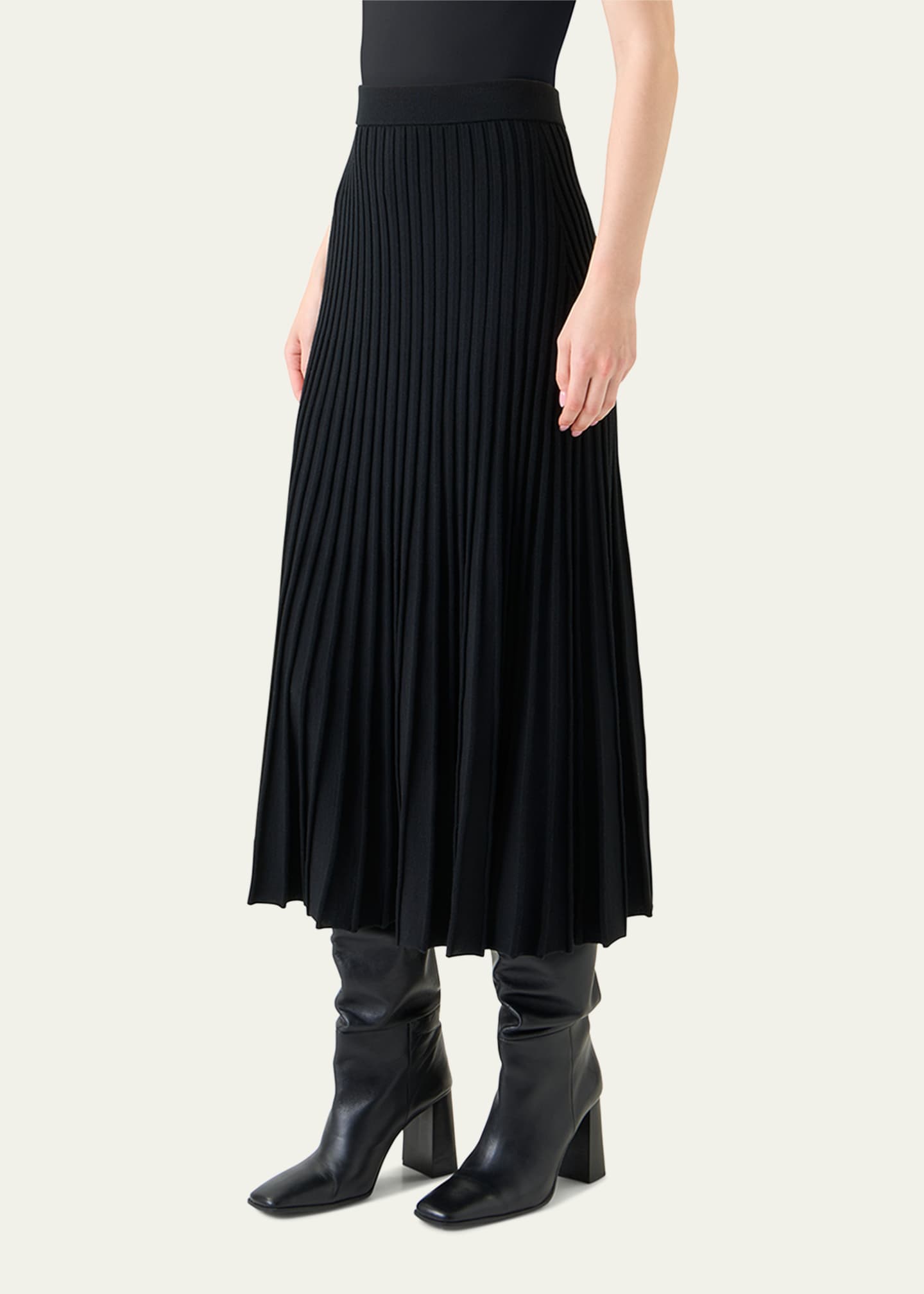 Reverse Rib Knit Pleated Midi Skirt