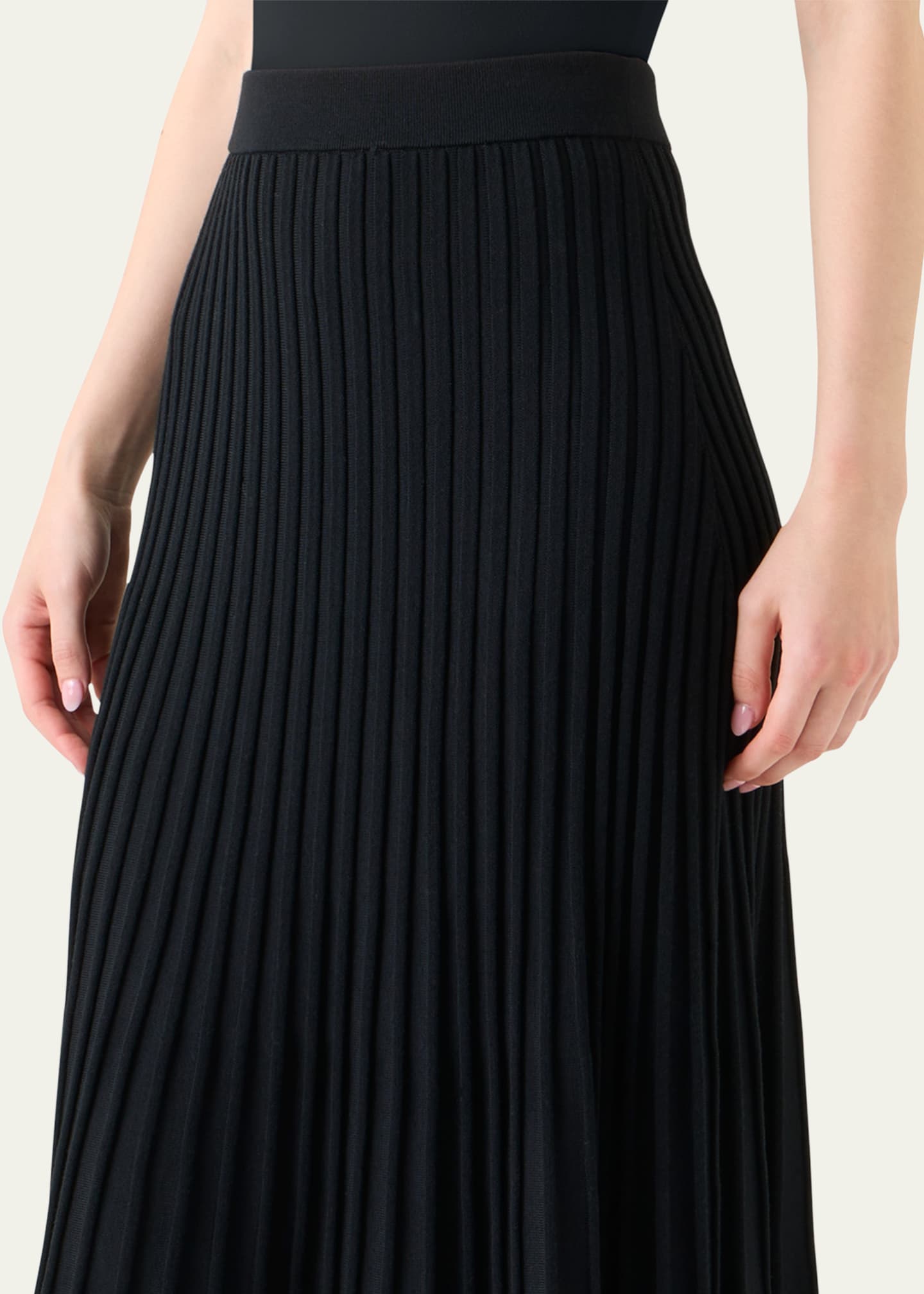Reverse Rib Knit Pleated Midi Skirt