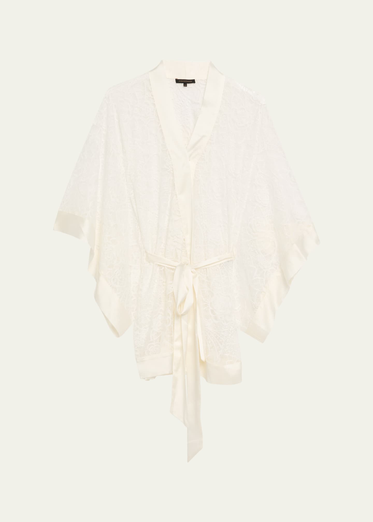 Kiki De Montparnasse Coquette Charmeuse-Trim Floral Lace Mini Kimono Image 1 of 4
