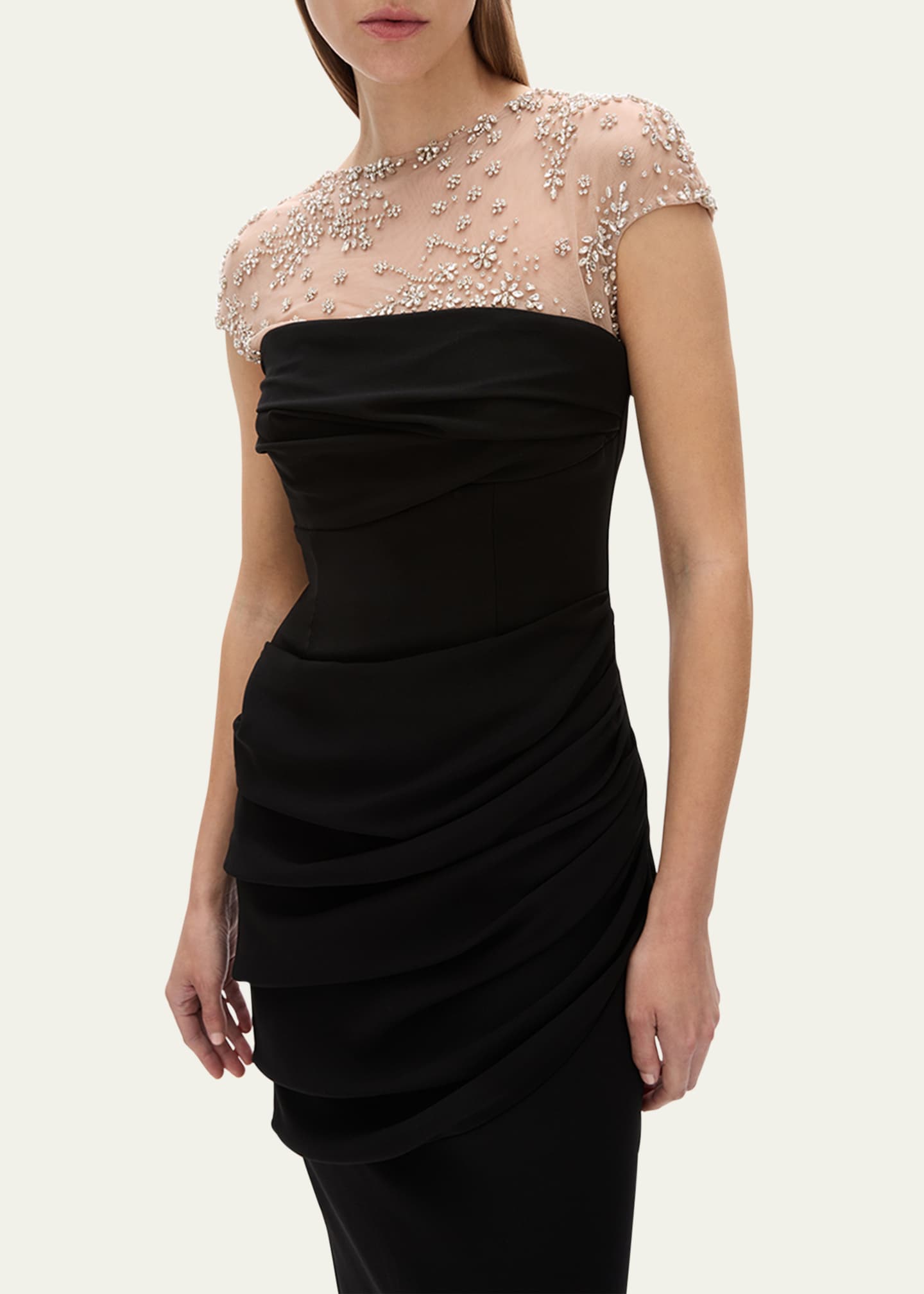 Rachel Gilbert Dottie Floral Crystal Sheer Draped Dress Image 5 of 5