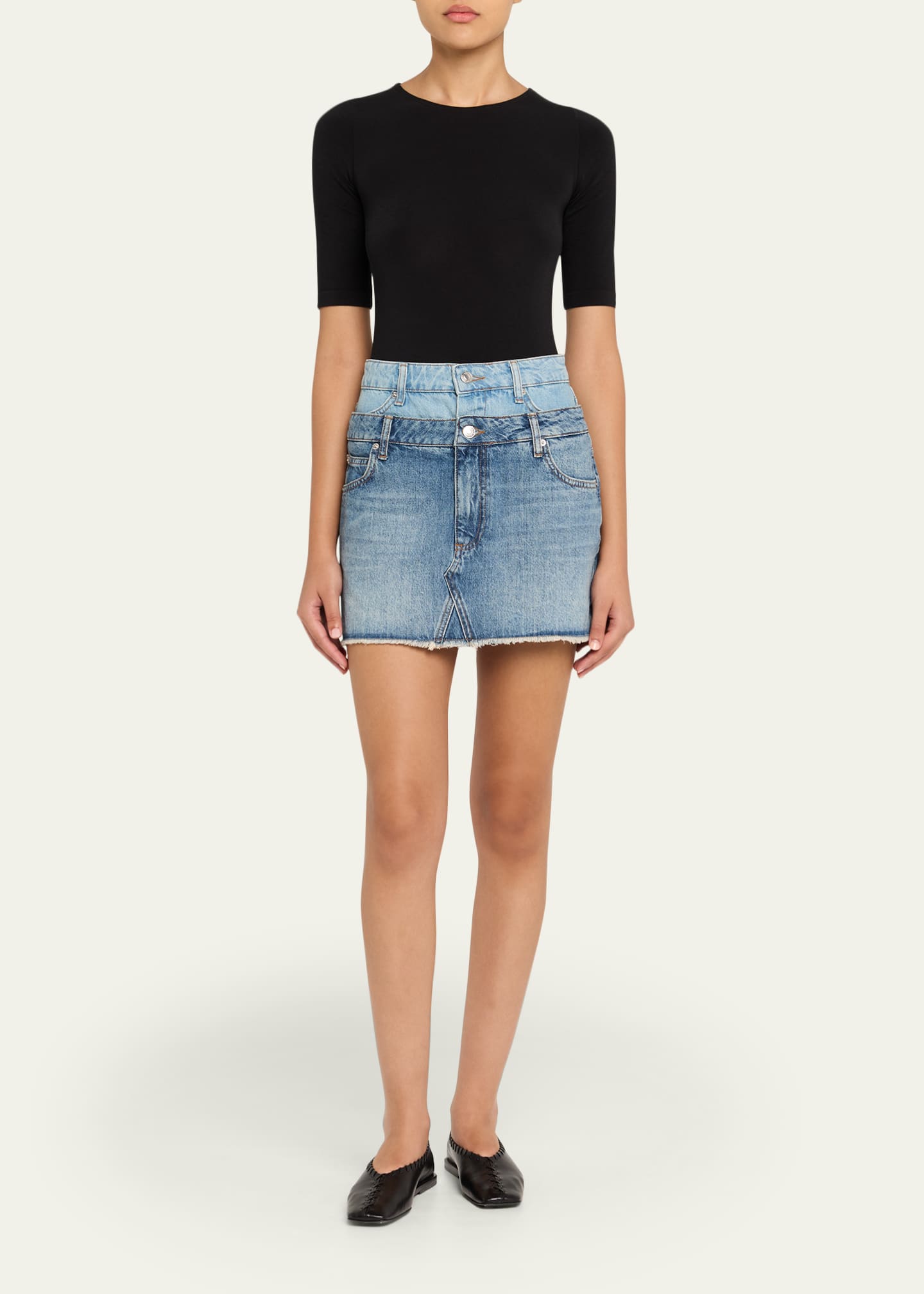 SIMKHAI Salix Denim Double-Waist Mini Skirt Image 2 of 5
