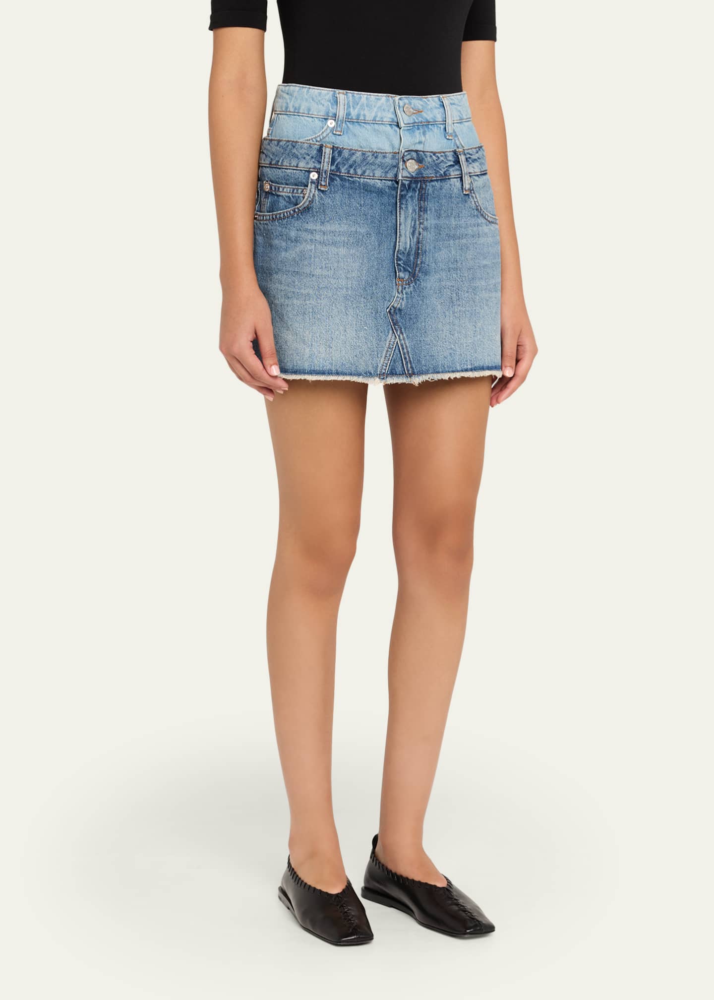 SIMKHAI Salix Denim Double-Waist Mini Skirt Image 4 of 5