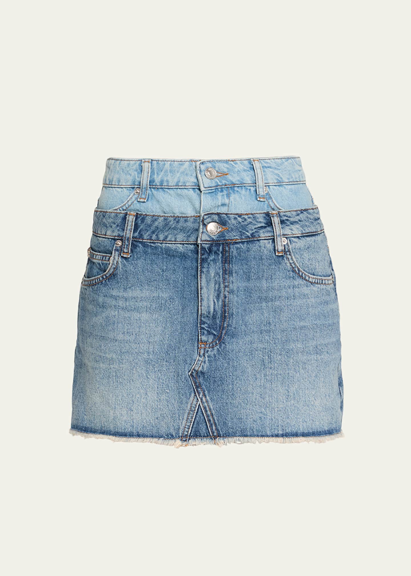 SIMKHAI Salix Denim Double-Waist Mini Skirt Image 1 of 5