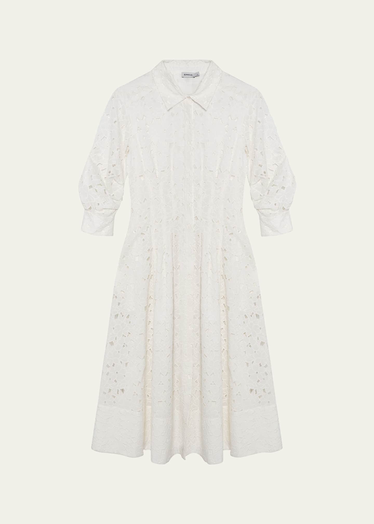 SIMKHAI Jazz Embroidered Midi Shirtdress Image 1 of 5