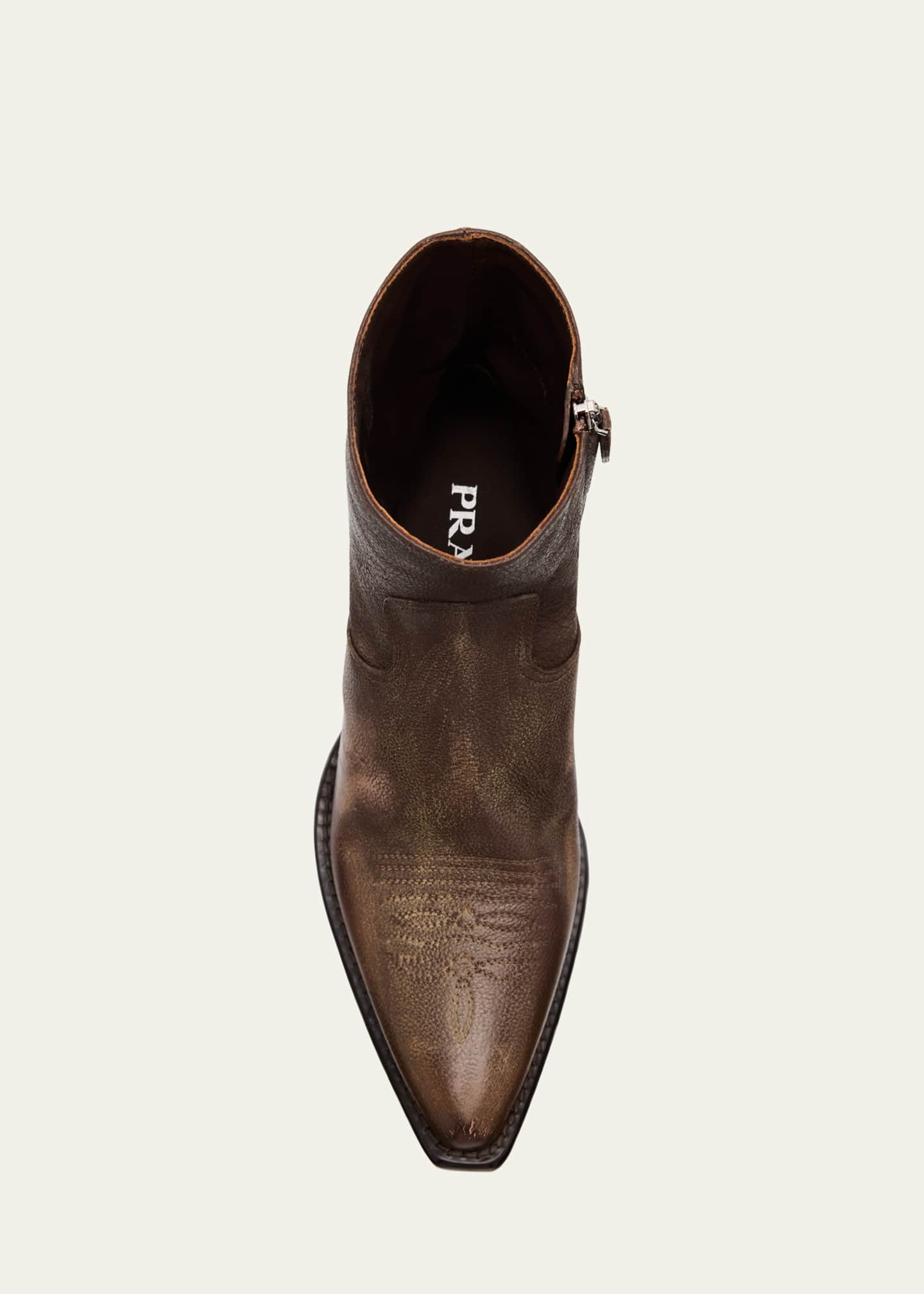 Prada Antique Calf Leather Western Booties Image 4 of 4