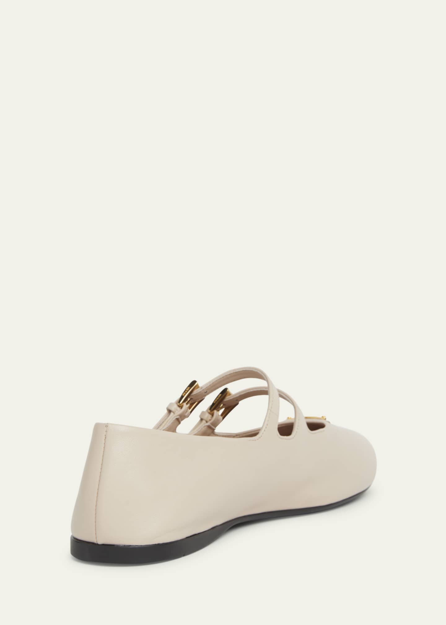 Nappa Leather Double-Strap Triangle Logo Ballerina Flats