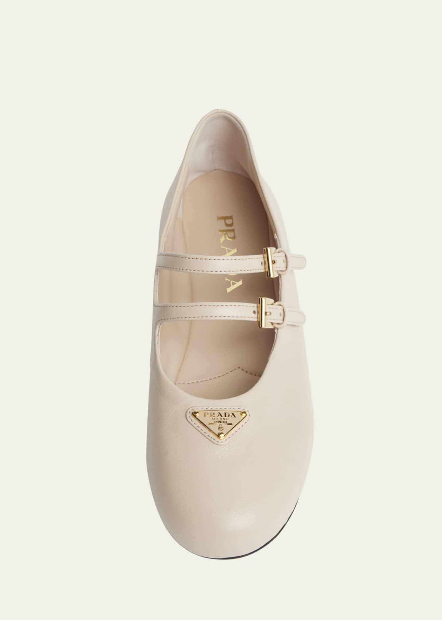 Nappa Leather Double-Strap Triangle Logo Ballerina Flats