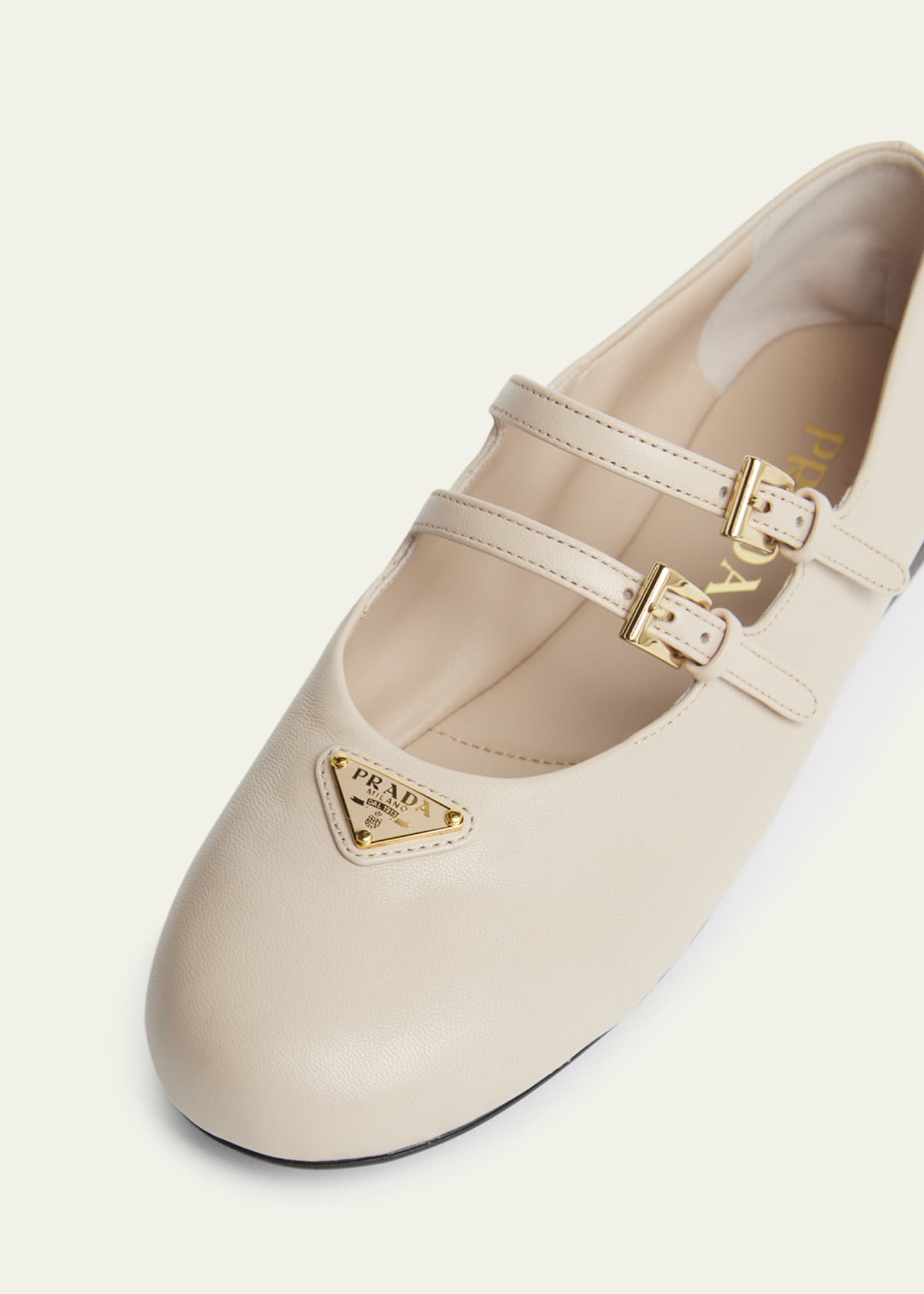 Nappa Leather Double-Strap Triangle Logo Ballerina Flats