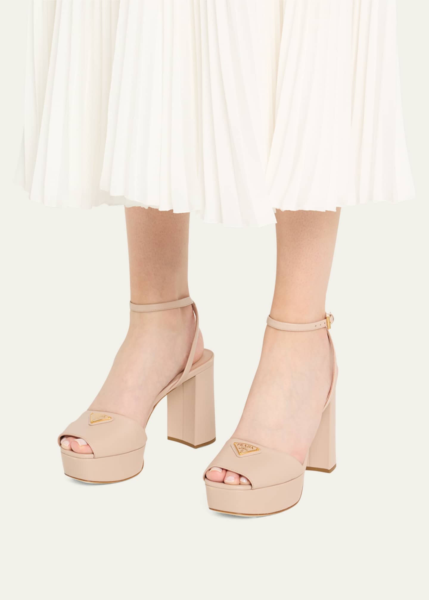 PRADA 低いヒールシューズ　37.5 Prada Nappa Triangle Peep-Toe Platform Sandals - Bergdorf Goodman