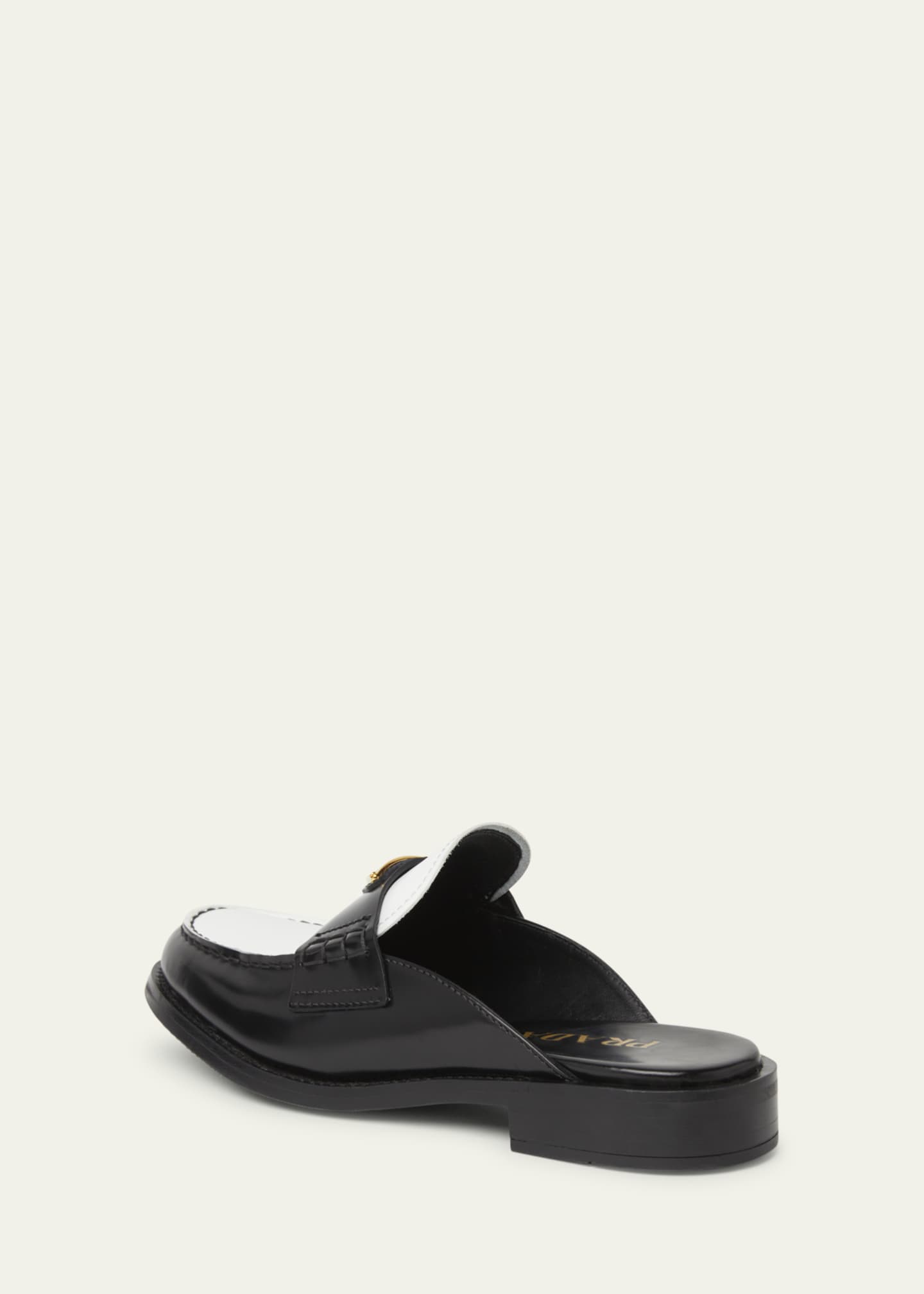Prada Spazzolato Bicolor Triangle Logo Loafer Mules Image 2 of 4