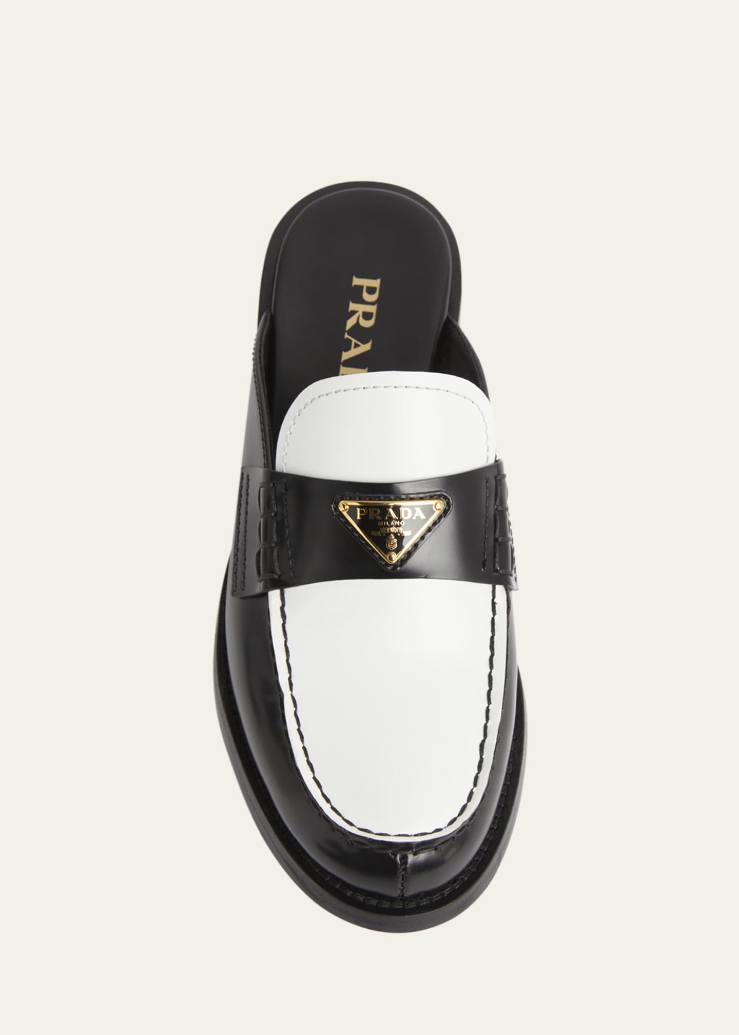 Prada Spazzolato Bicolor Triangle Logo Loafer Mules Image 4 of 4