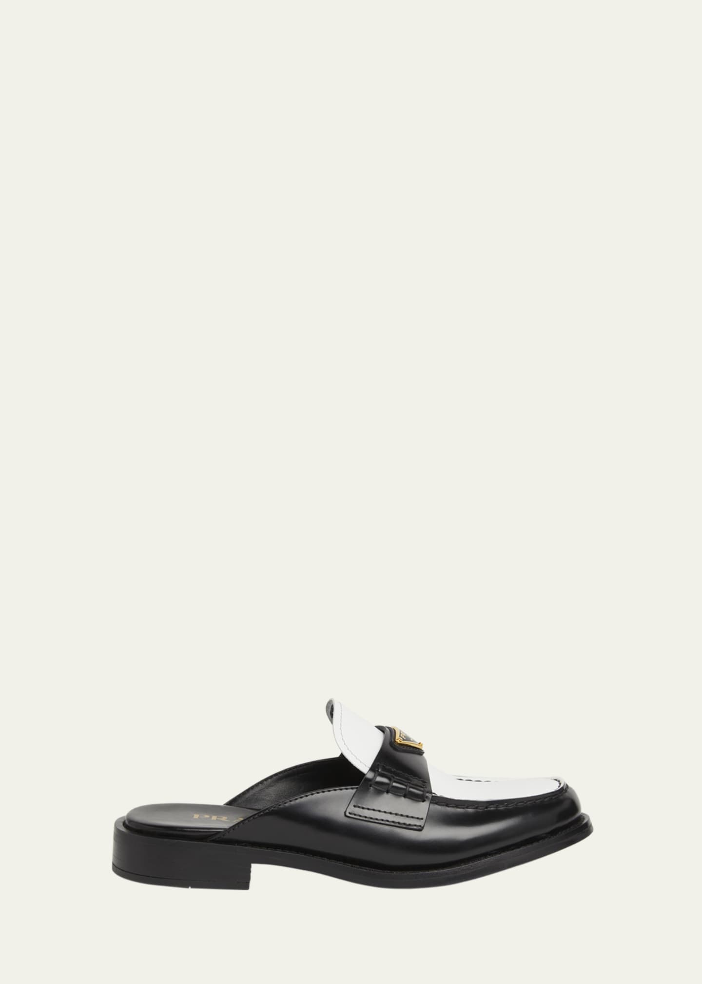 Prada Spazzolato Bicolor Triangle Logo Loafer Mules Image 1 of 4