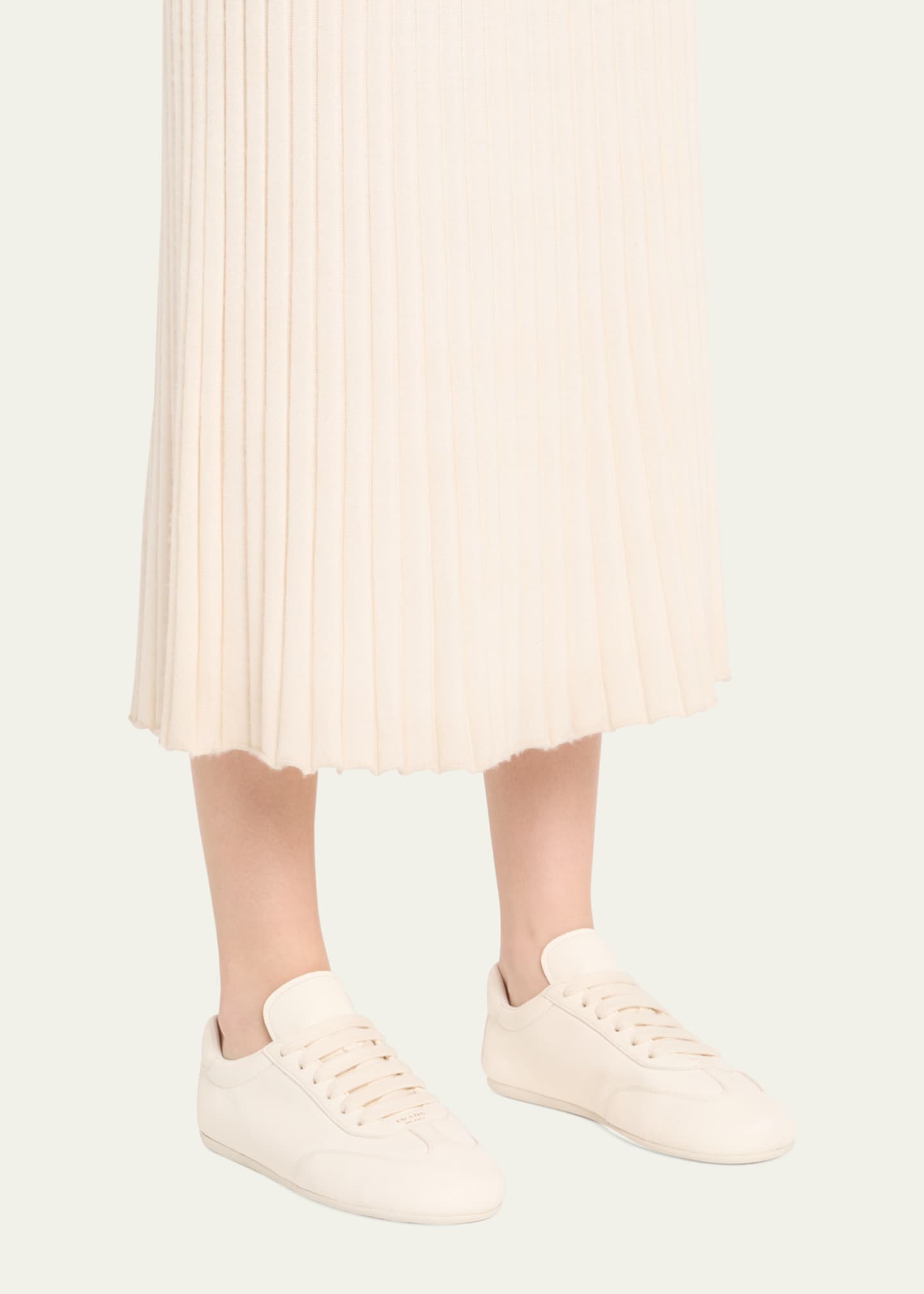 Prada Thin Leather Low-Top Sneakers Image 2 of 6