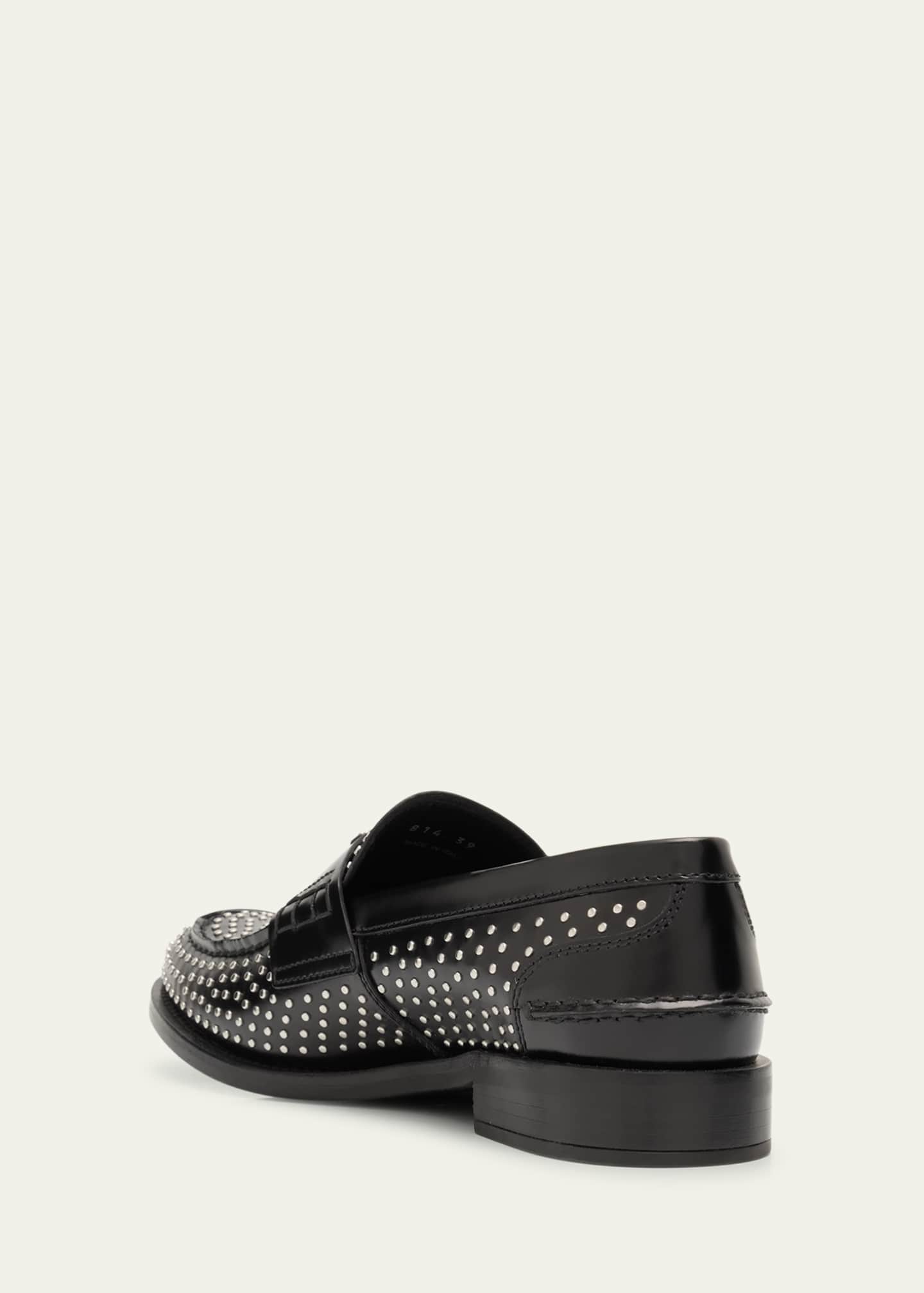 Prada Spazzolato Leather Studded Loafers Image 4 of 6
