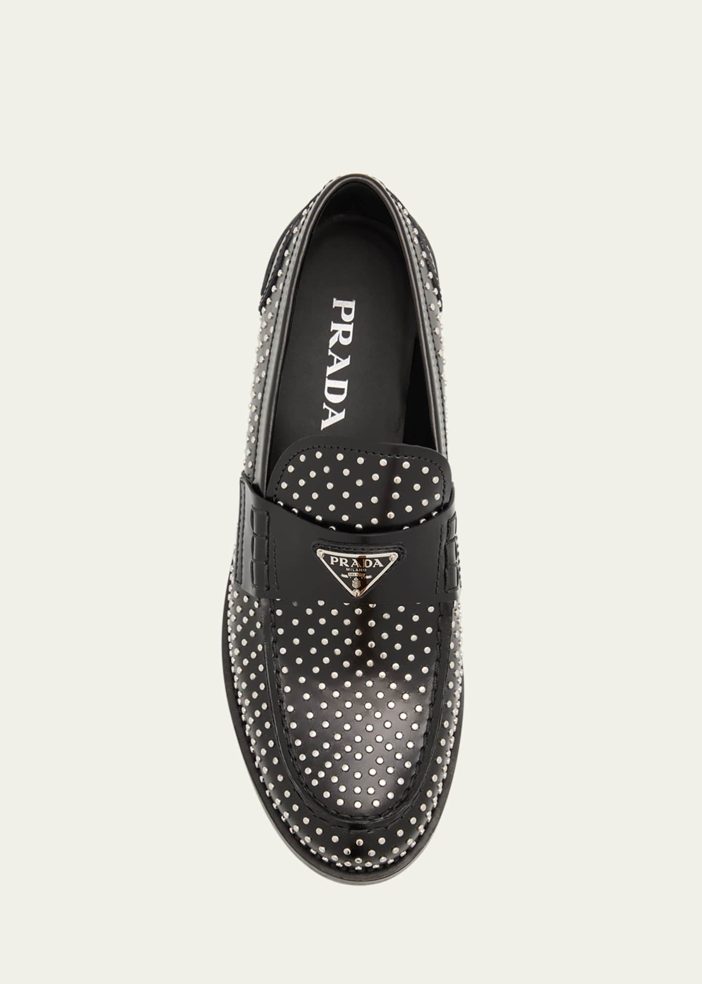 Prada Spazzolato Leather Studded Loafers Image 6 of 6