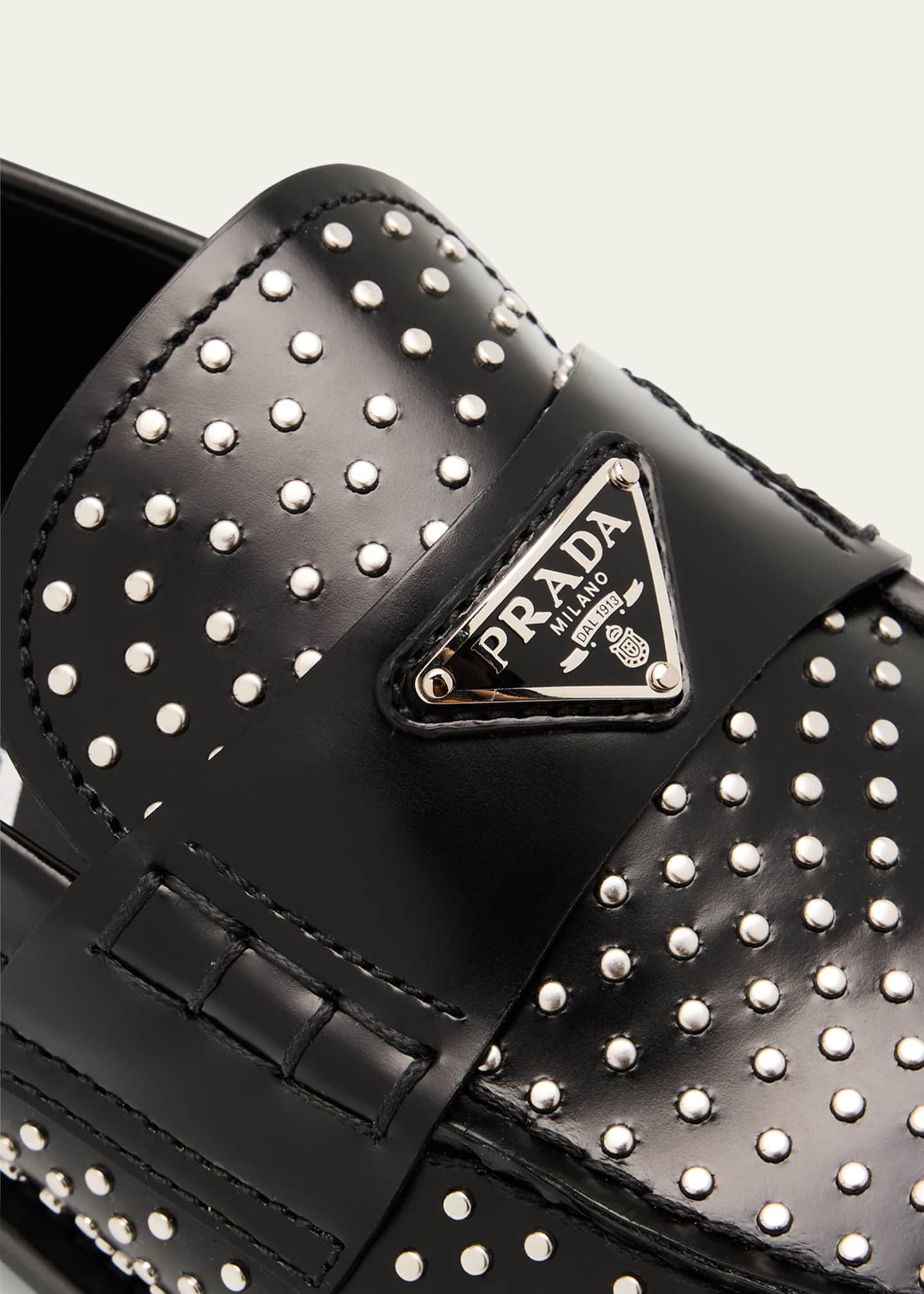 Prada Spazzolato Leather Studded Loafers Image 5 of 6