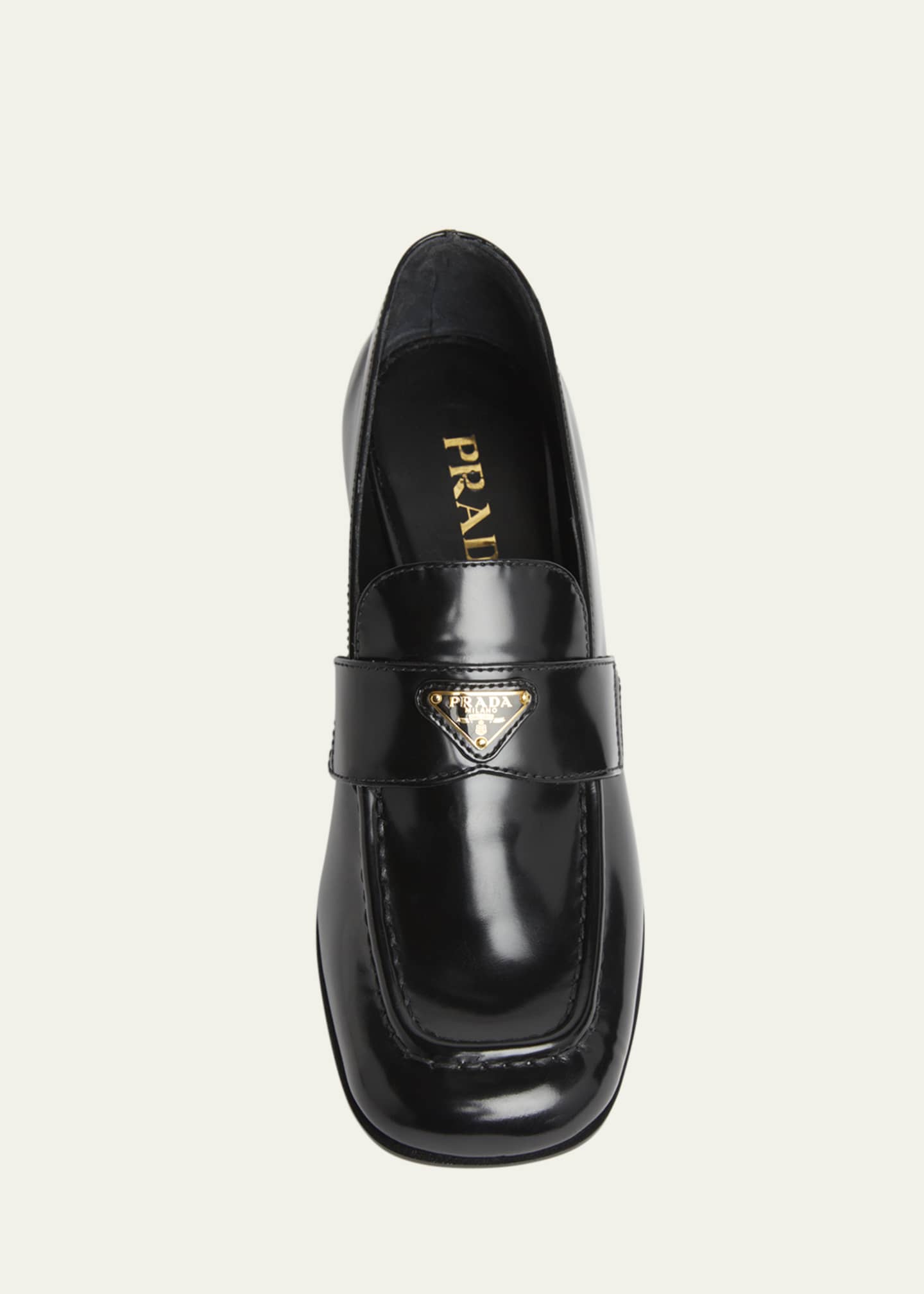 Prada Spazzolato Leather Triangle Logo Loafers Image 4 of 4
