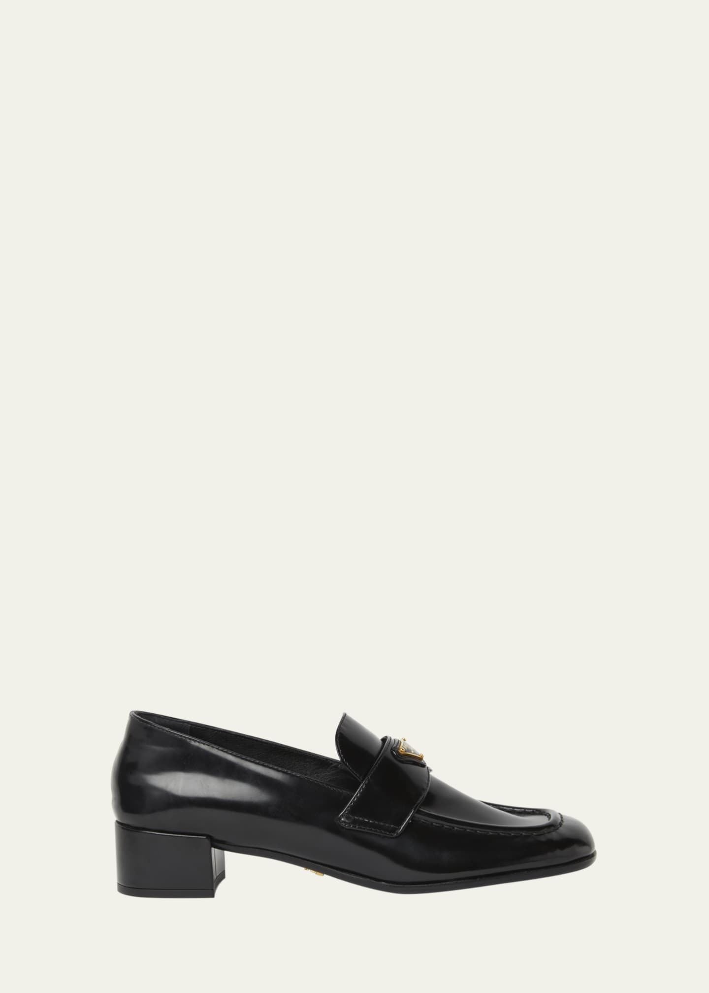 Prada Spazzolato Leather Triangle Logo Loafers Image 1 of 4