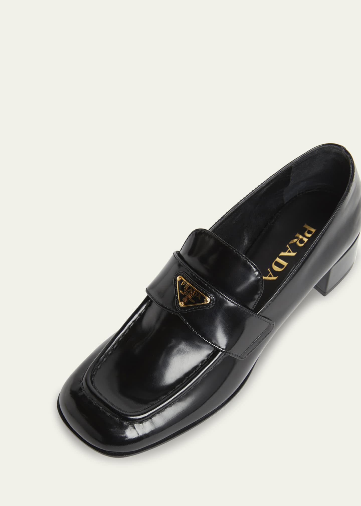 Prada Spazzolato Leather Triangle Logo Loafers Image 3 of 4