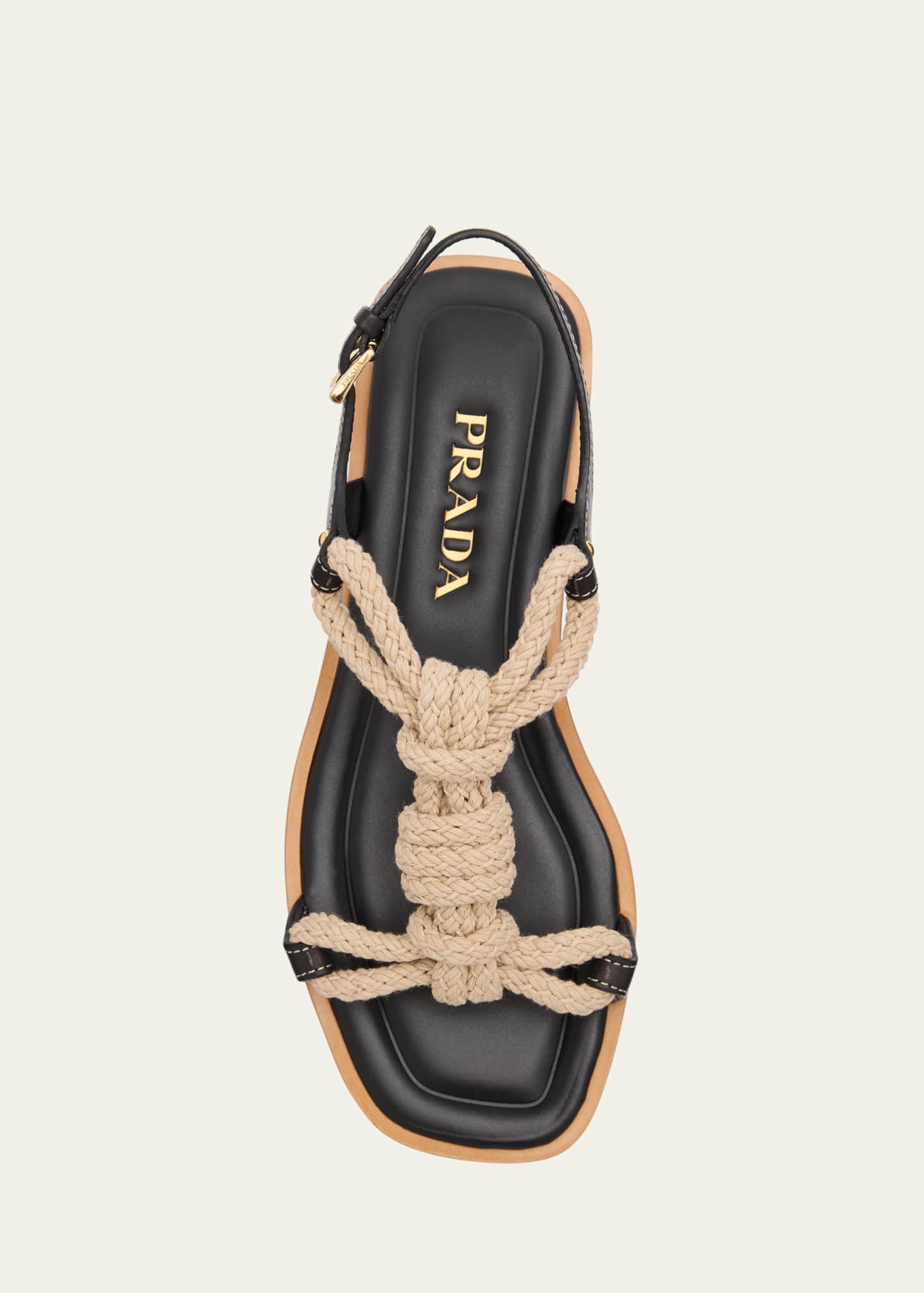 Prada Knotted Natural Rope Caged Leather Sandals Image 4 of 4