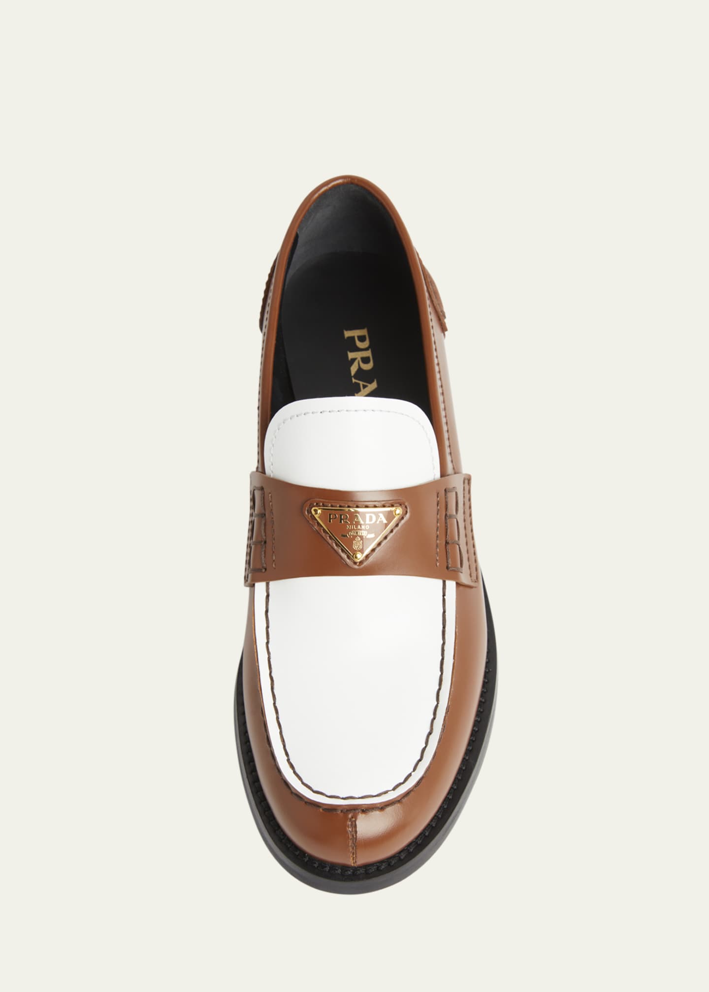 Prada Spazzolato Bicolor Triangle Logo Loafers Image 4 of 4