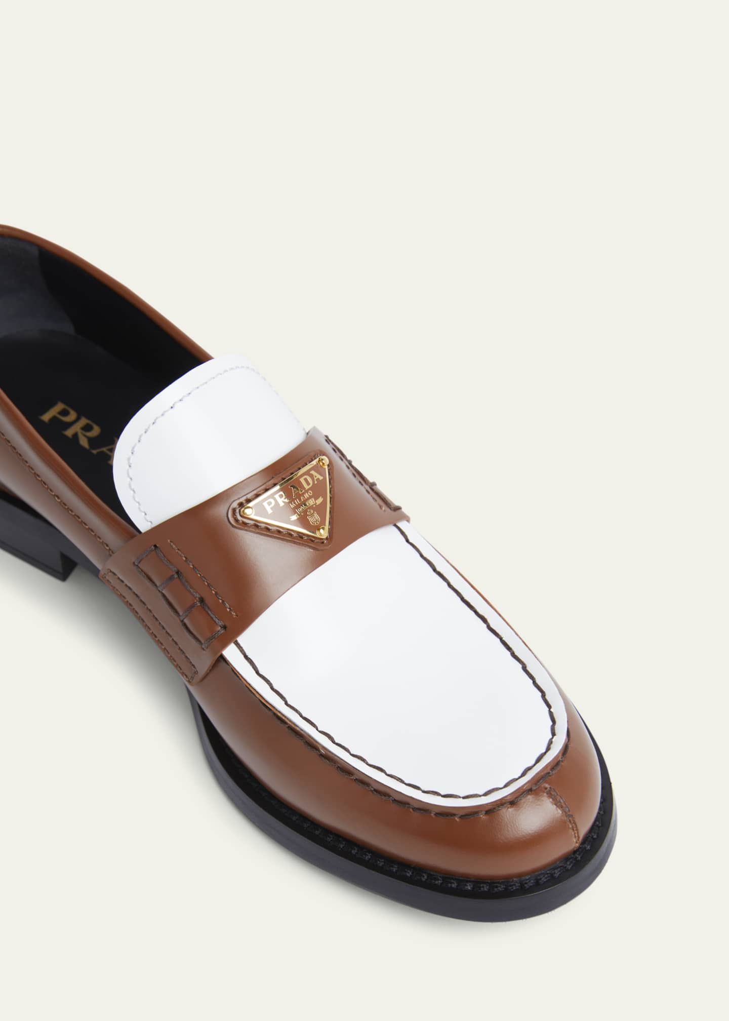 Prada Spazzolato Bicolor Triangle Logo Loafers Image 3 of 4